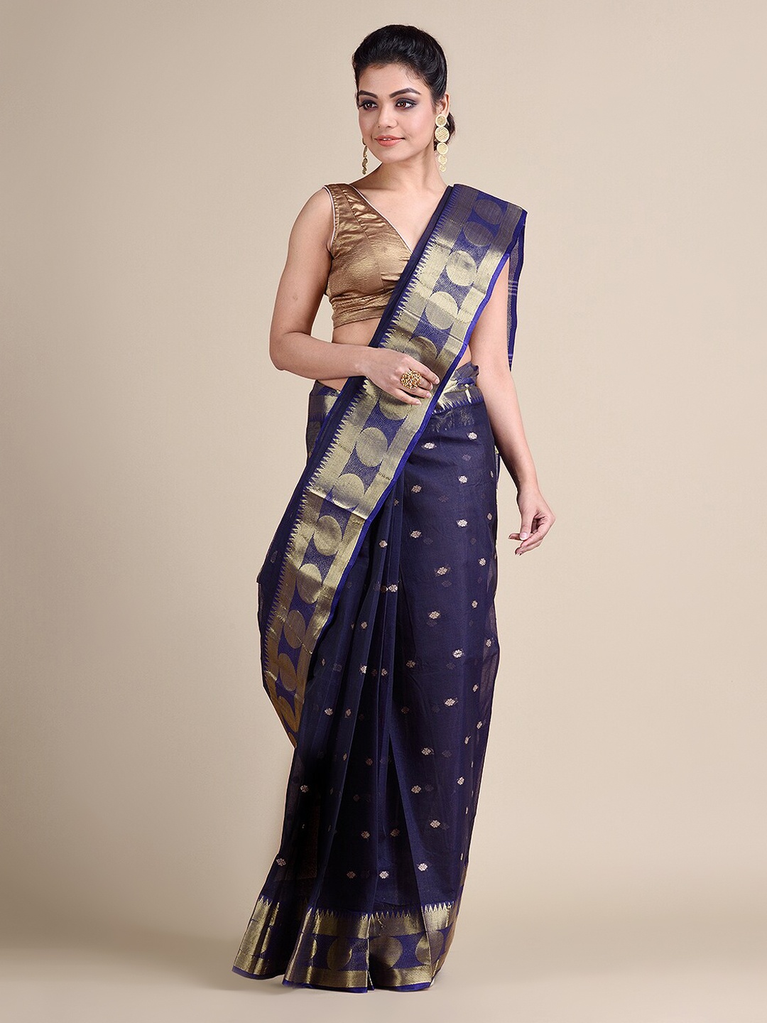 

Mitera Blue Pure Cotton Woven Design Taant Hand Woven Saree
