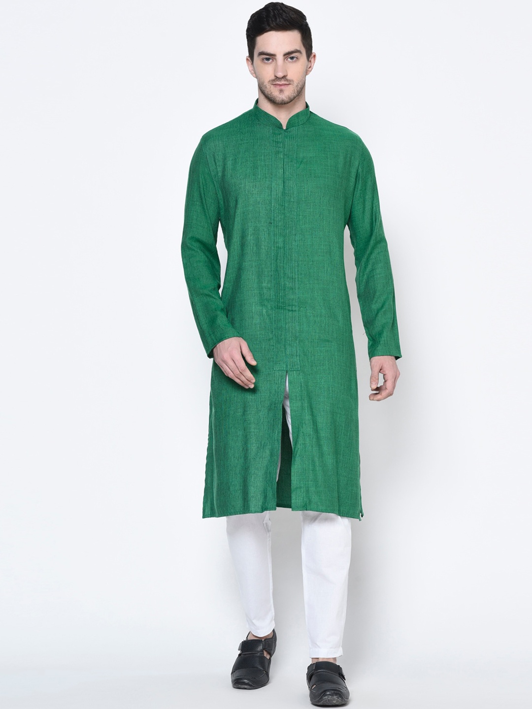

DEYANN Men Green & White Solid Cotton Kurta with Pyjamas
