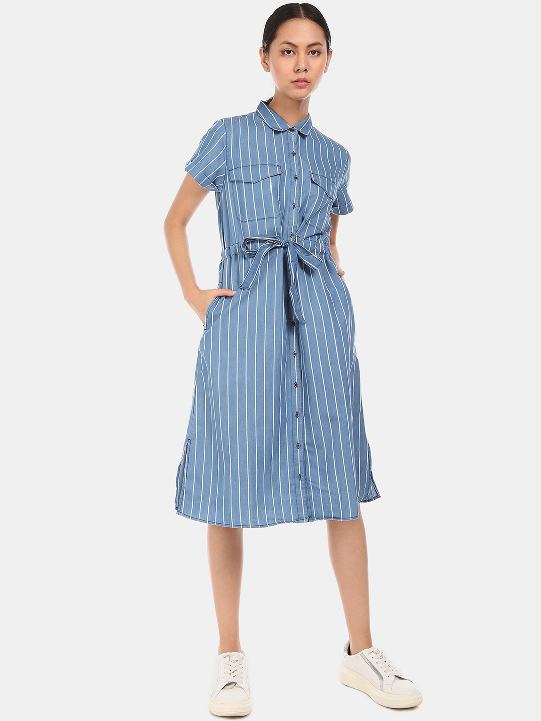 

Bronz Women Blue & White Striped Shirt Dress