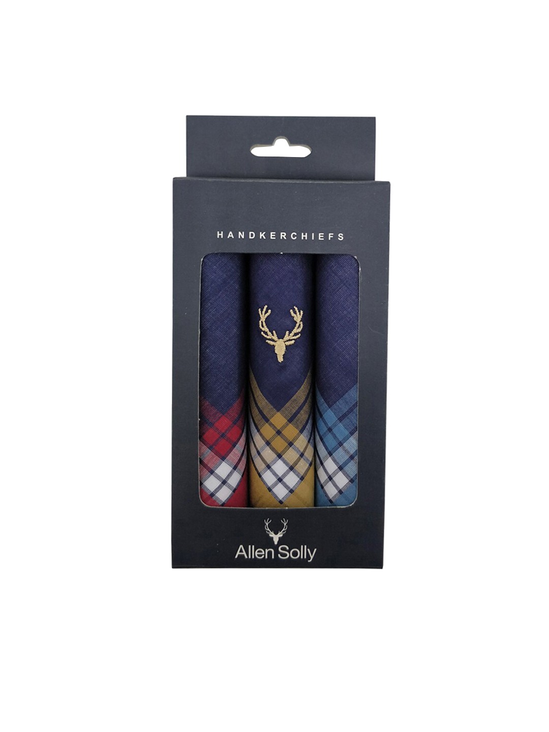 

Allen Solly Men Pack Of 3 Navy Blue Solid Handkerchief Gift Set