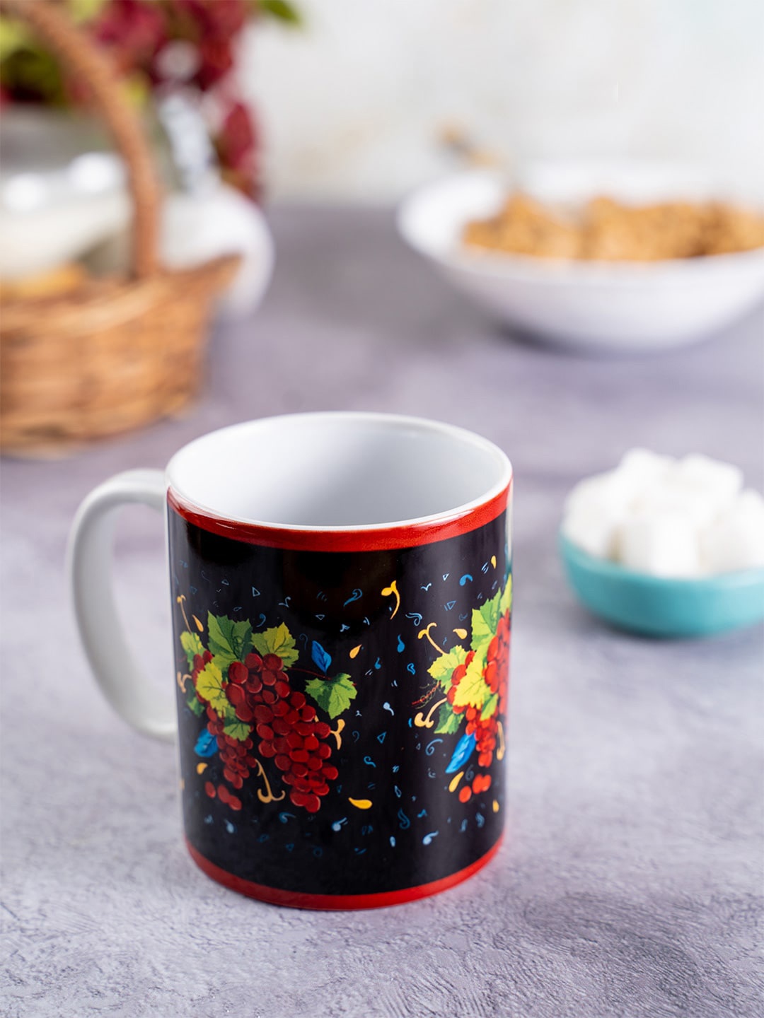 KOLOROBIA Black & Red Printed Ceramic Grapes From Italy Classic Mug