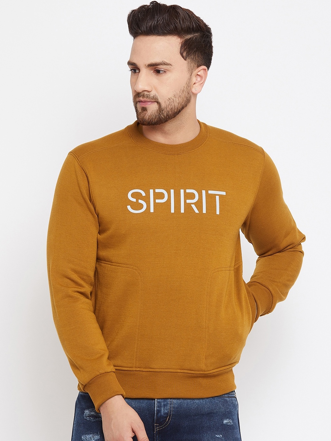 

Spirit Men Mustard Yellow Printed Sweatshirt