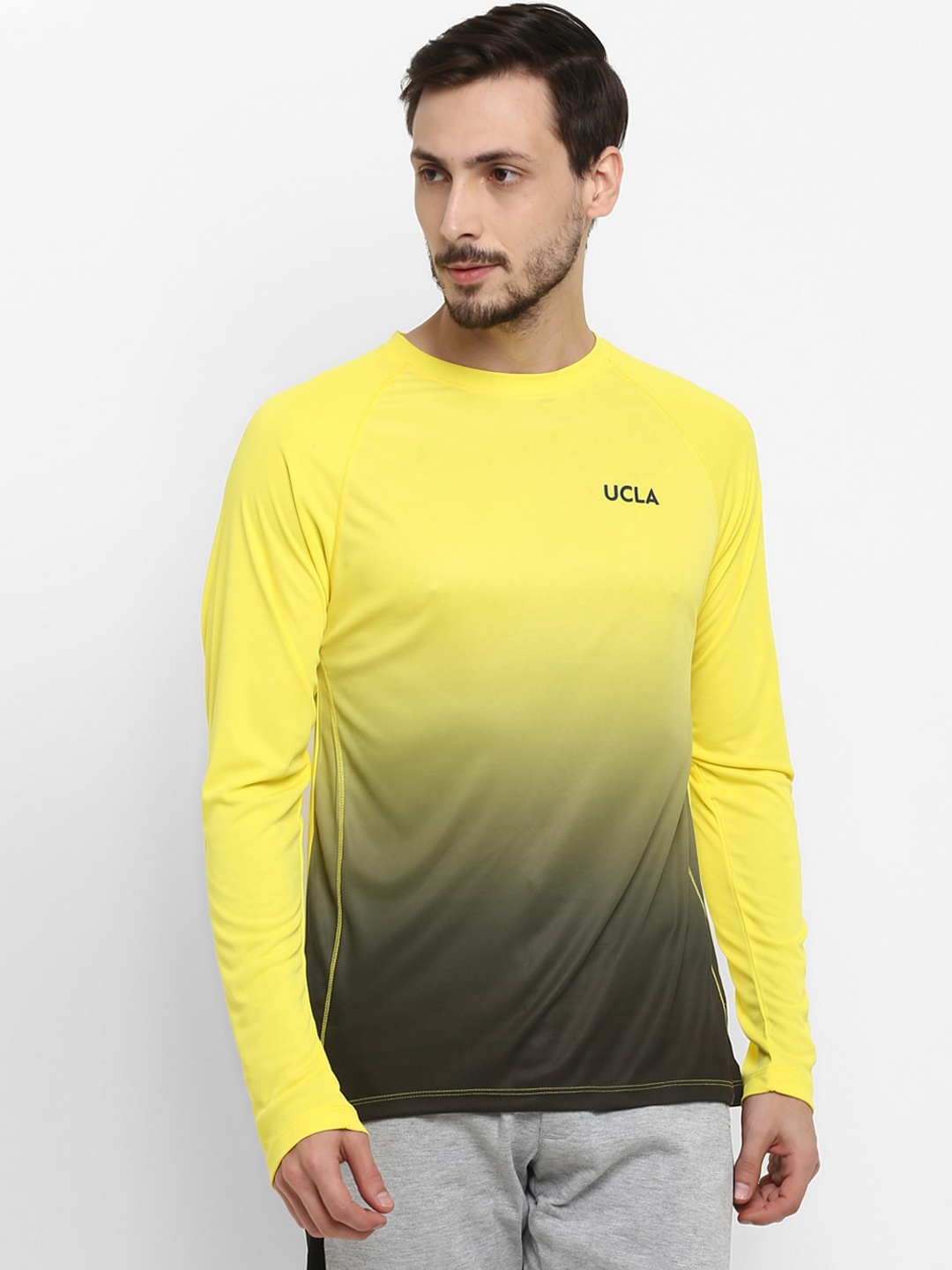 

UCLA Men Yellow Solid Round Neck T-shirt