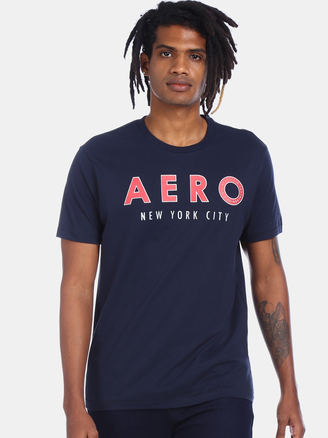 

Aeropostale Men Blue Printed Cotton Round Neck Pure Cotton T-shirt