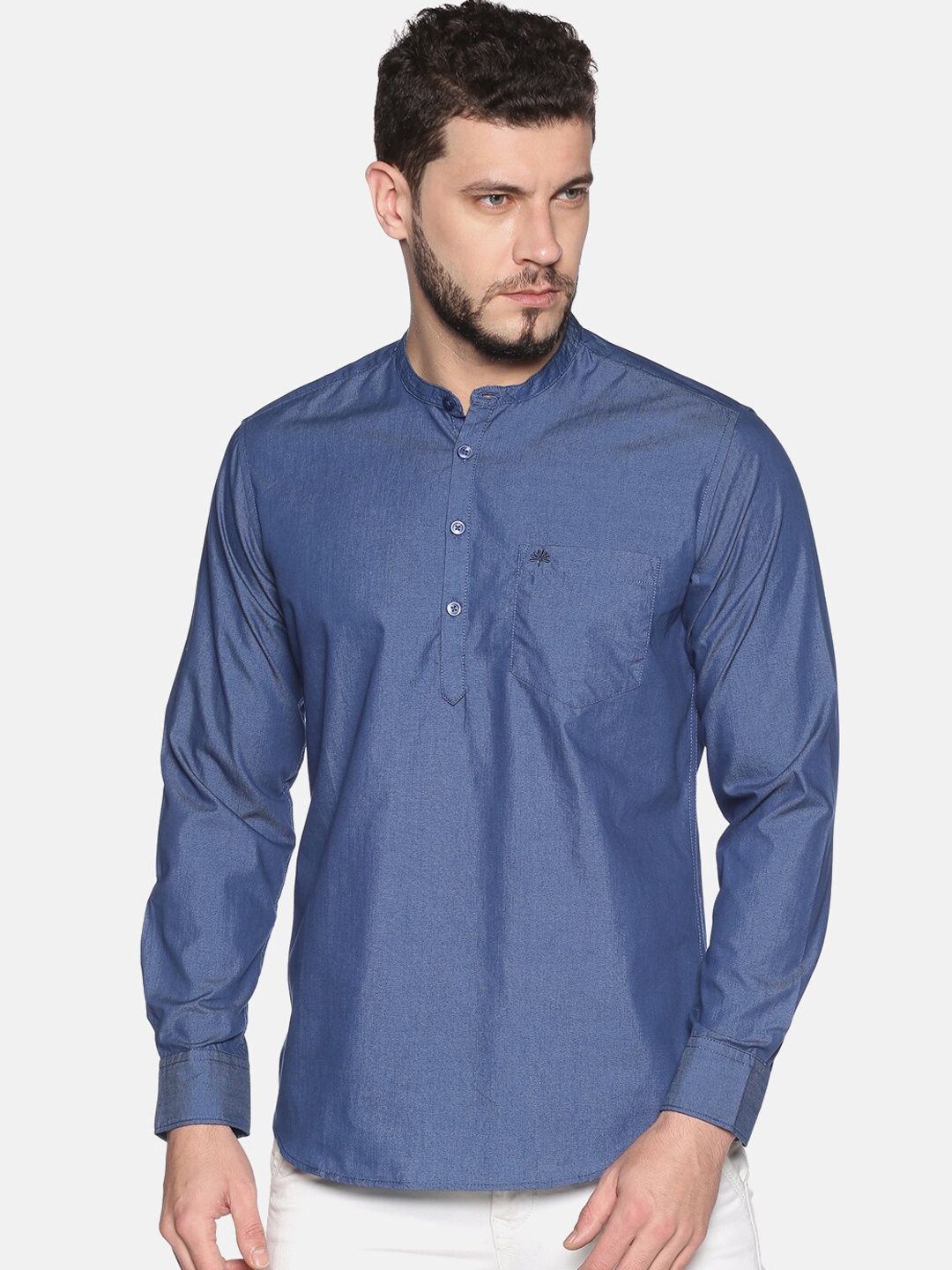 

Chennis Men Navy Blue Solid Cotton Straight Kurta