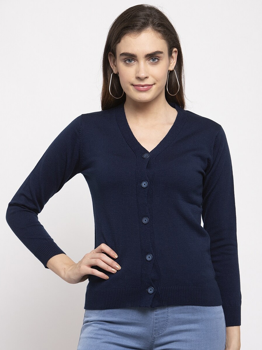 

Kalt Women Navy Blue Solid Cardigan
