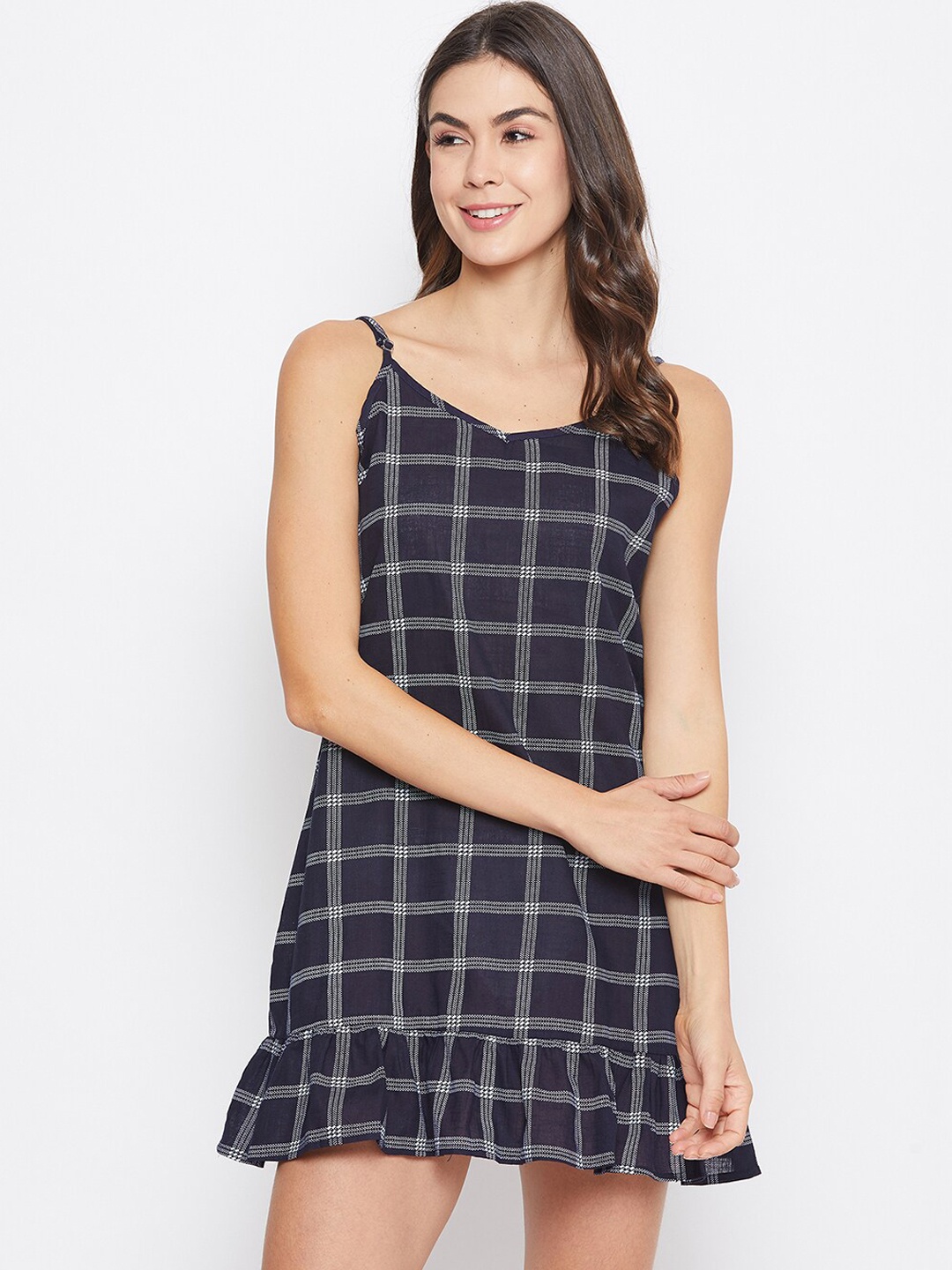 

Clovia Women Navy Blue & White Checked Babydoll