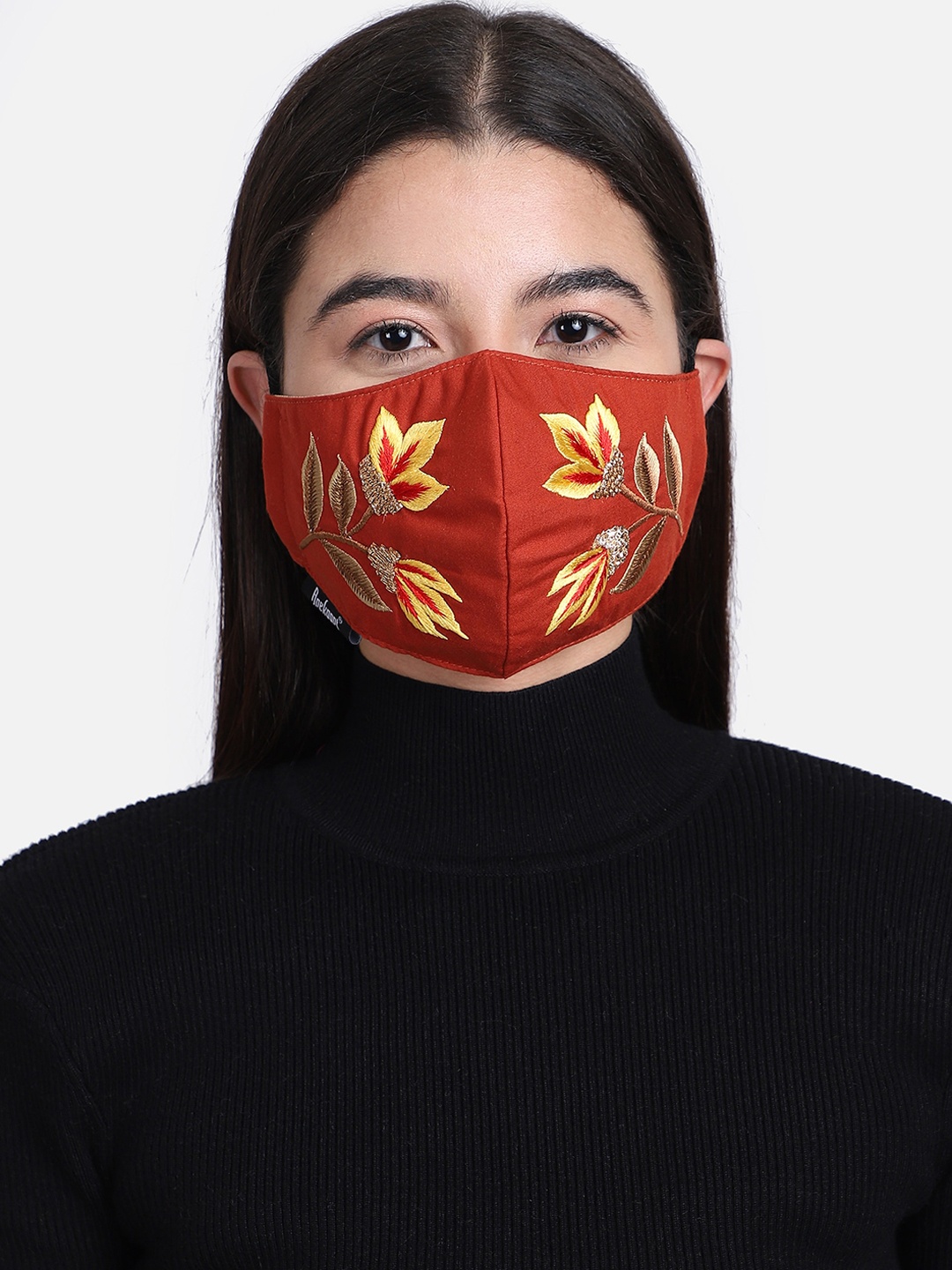 

Anekaant Women Rust Orange & Yellow Embroidered 3-Ply Reusable Outdoor Face Mask