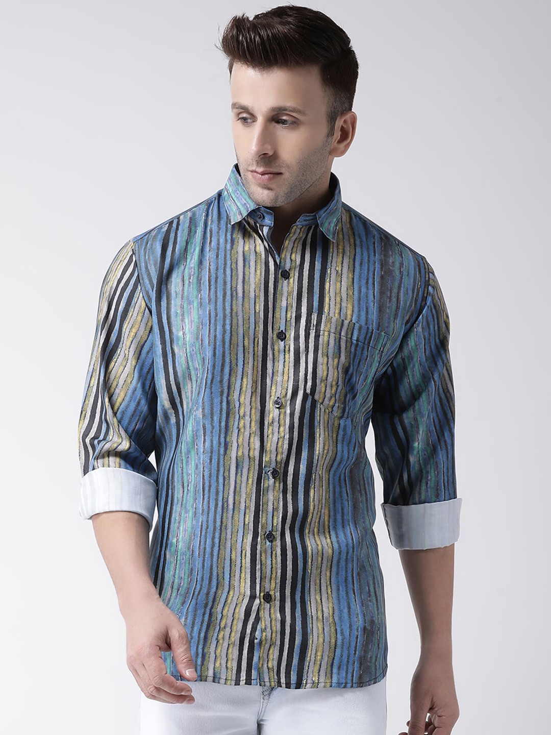 

hangup trend Men Blue & Blue Slim Fit Striped Casual Shirt