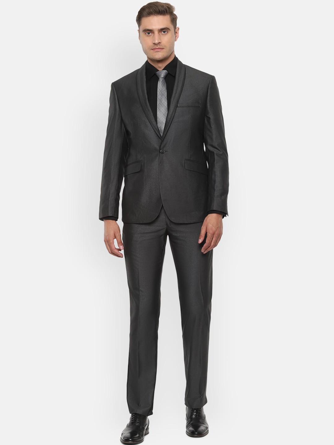 

Van Heusen Men Grey Solid Slim-Fit Single-Breasted Formal Two Piece Suit