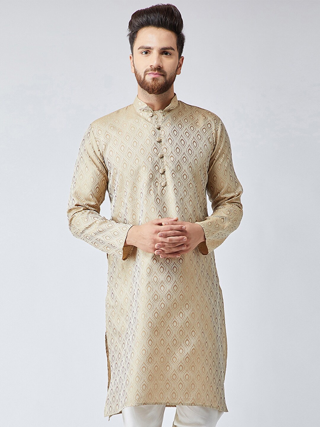

Jompers Men Beige Woven Design Straight Kurta