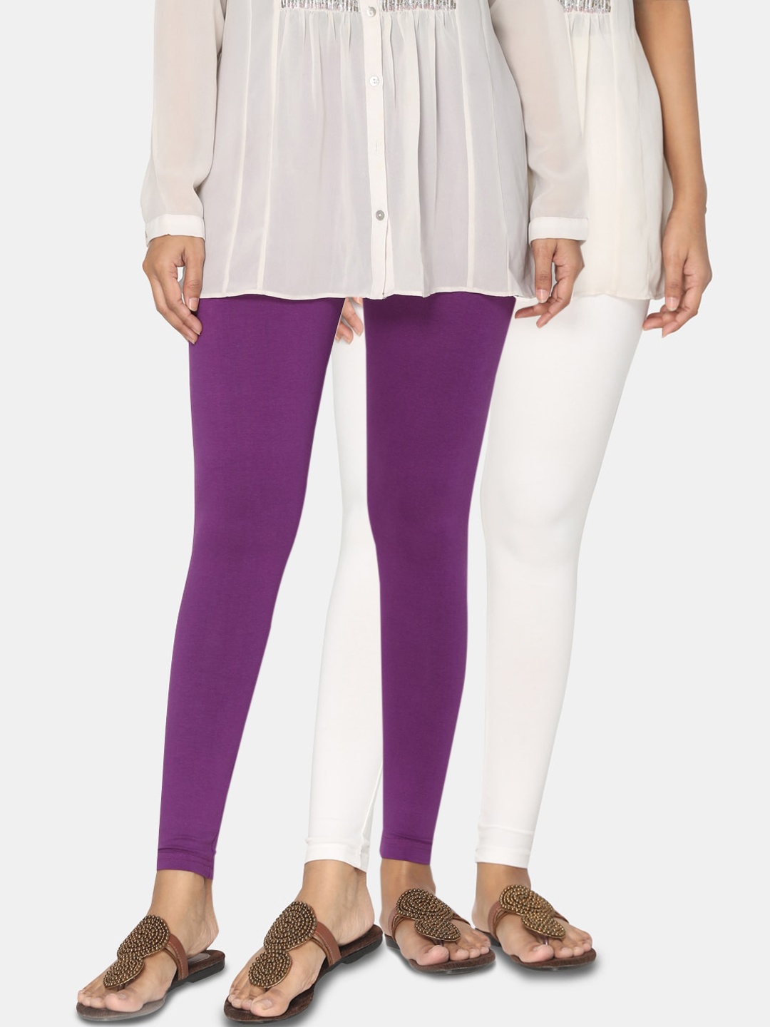 

TSG Bliss Women Pack Of 2 Solid Ankle-Length Leggings, Purple