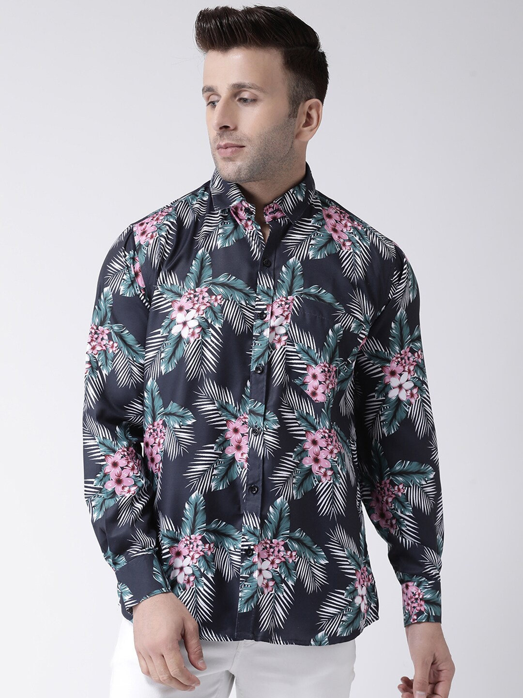 

hangup trend Men Black & Black Slim Fit Printed Casual Shirt