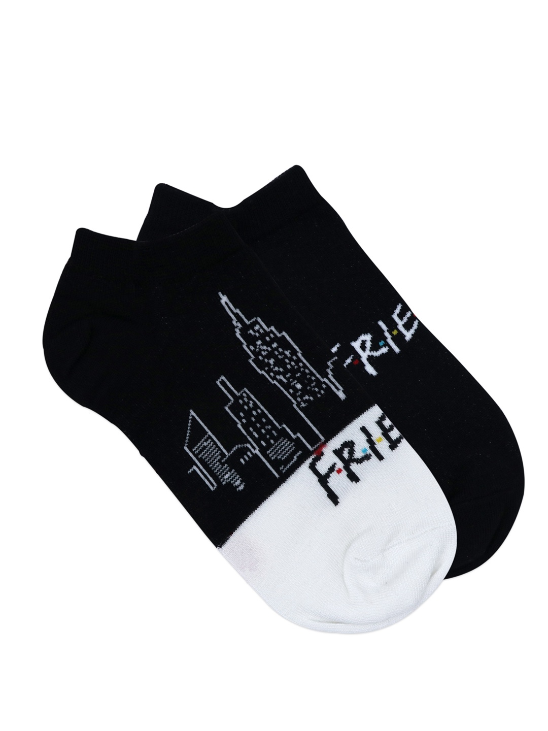 

Balenzia Women Pack Of 2 Friends TV Series Patterned Ankle-Length Socks, Black