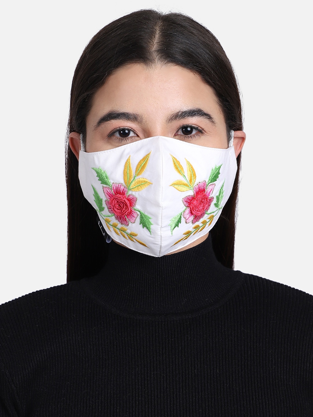 

Anekaant Women White & Pink Embroidered 3-Ply Reusable Outdoor Face Mask
