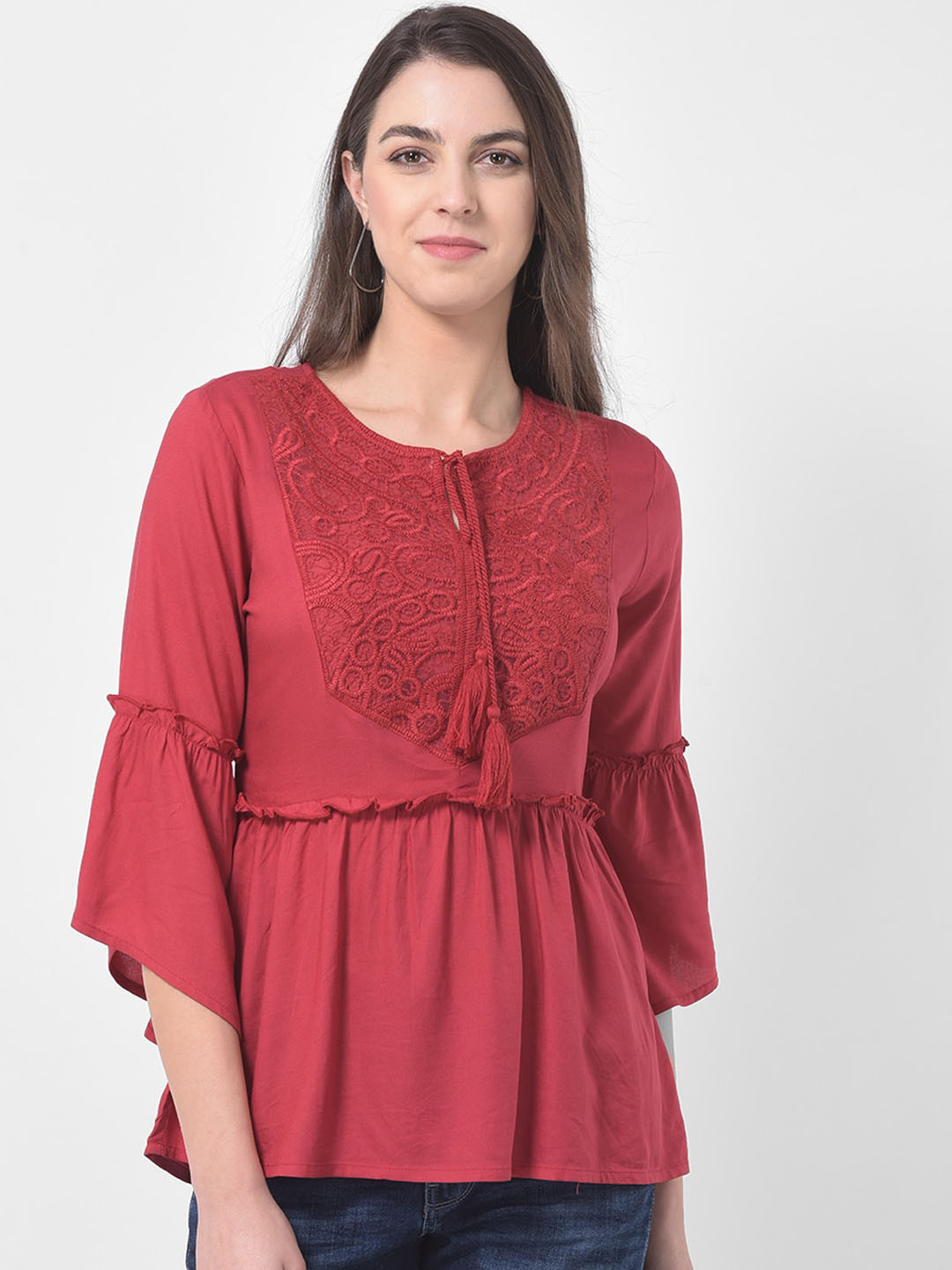 

Latin Quarters Women Red Solid Tunic