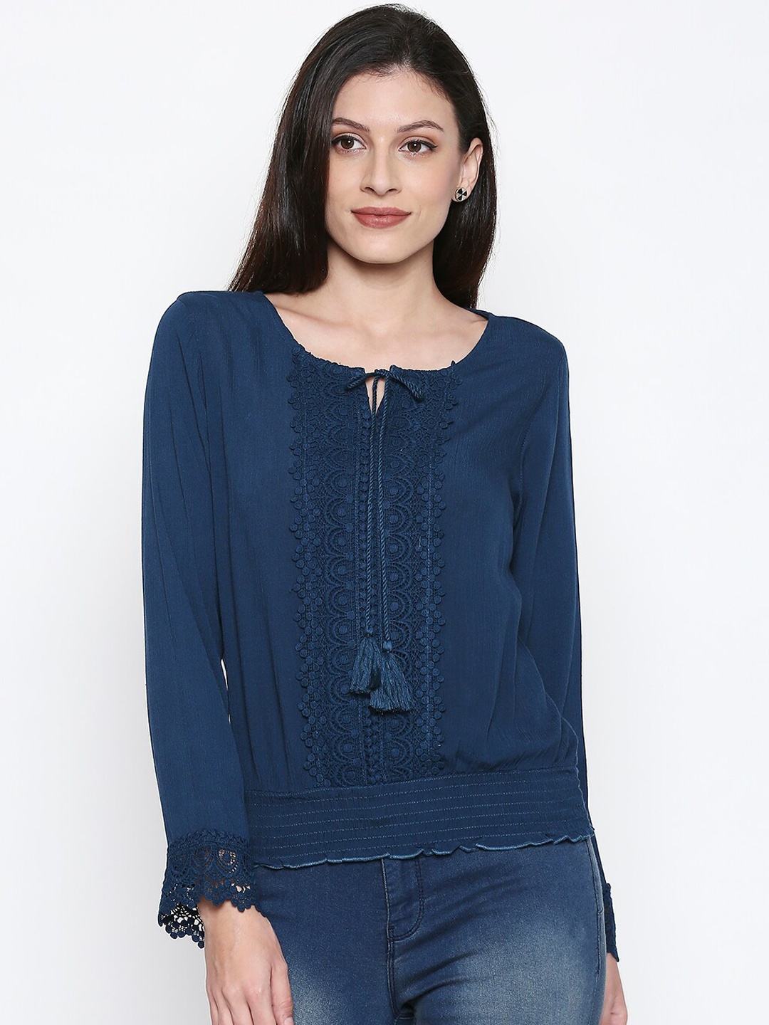

People Women Teal Solid Top