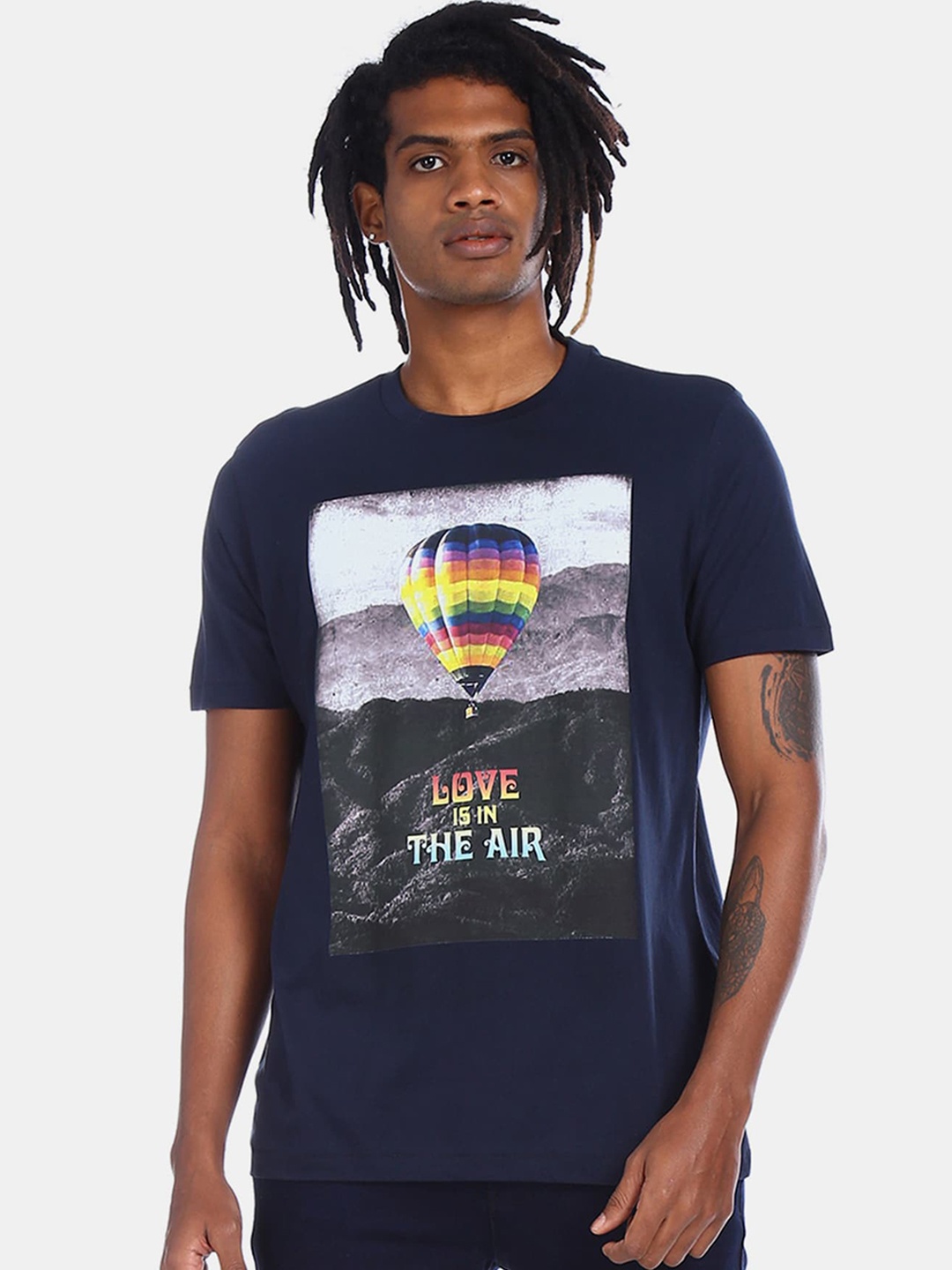 

Aeropostale Men Blue Printed Round Neck T-shirt