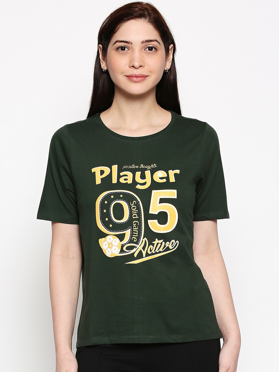 

People Women Green Printed Round Neck T-shirt