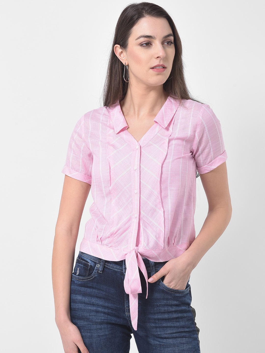 

Latin Quarters Women Pink Striped Shirt Style Top