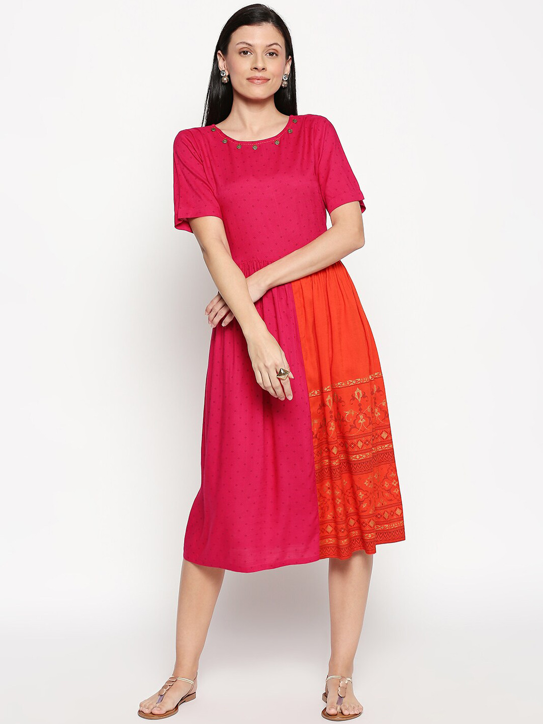 

People Women Red Printed Fit and Flare Dress