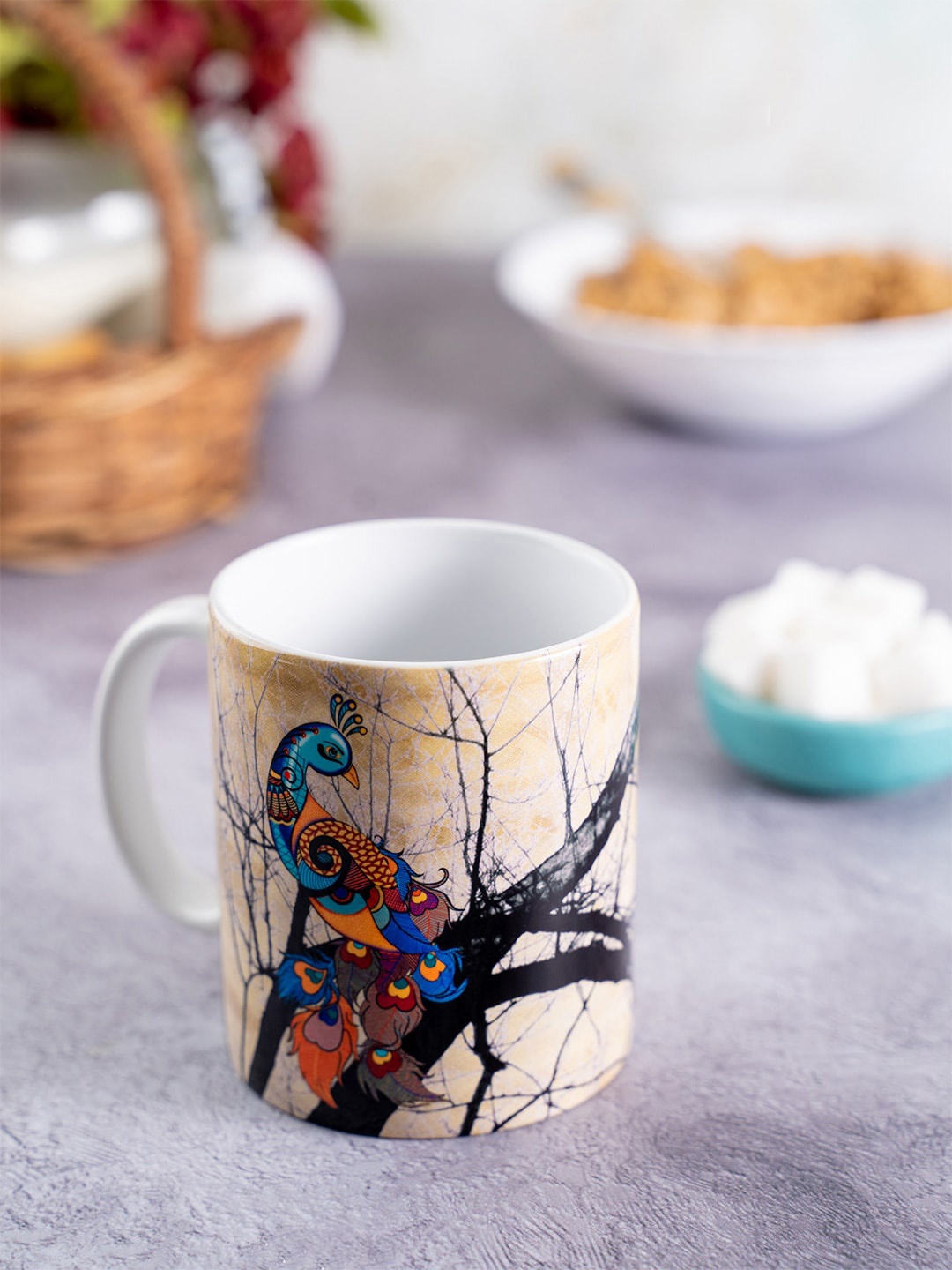 

KOLOROBIA Blue & Black Printed Ceramic Charismatic Peacock Classic Mug