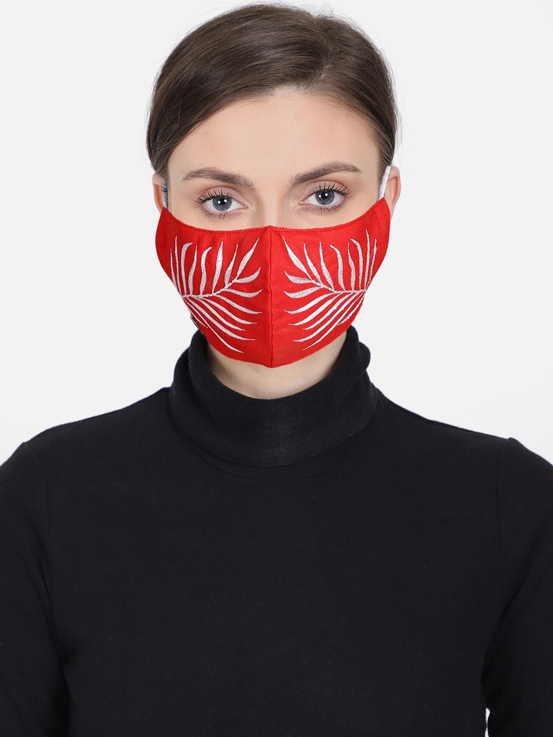 

Anekaant Women Red & White Embroidered 3-Ply Reusable Fabric Fashion Mask