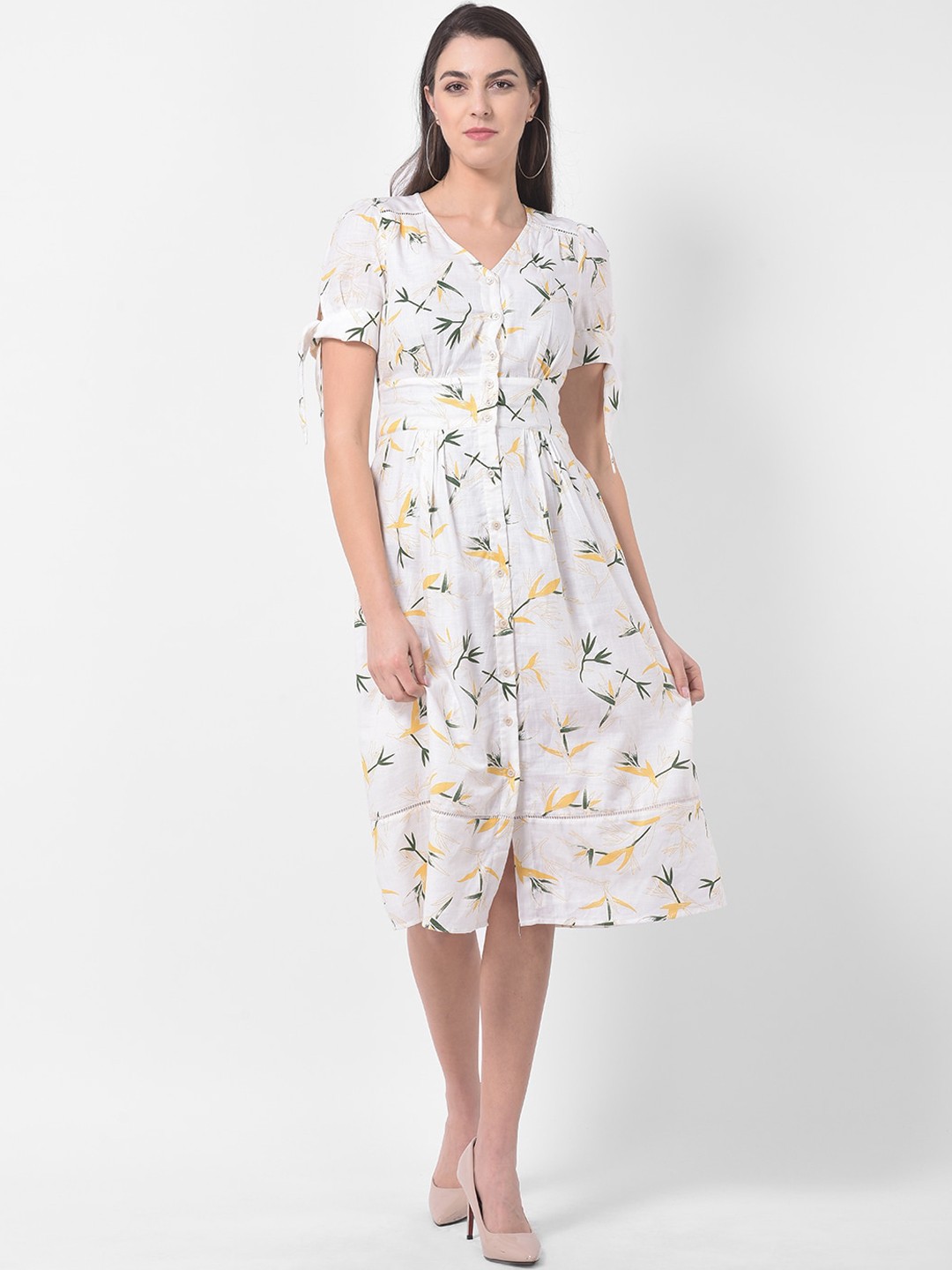 

Latin Quarters Women White Printed Fit and Flare Dress