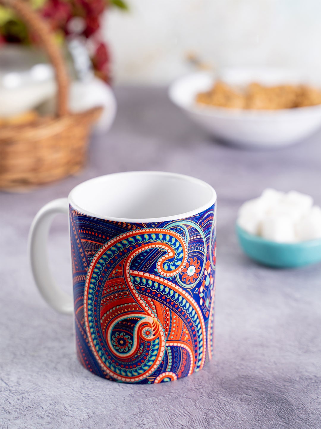KOLOROBIA Blue & Red Splendid Paisley Classic Printed Ceramic Mug