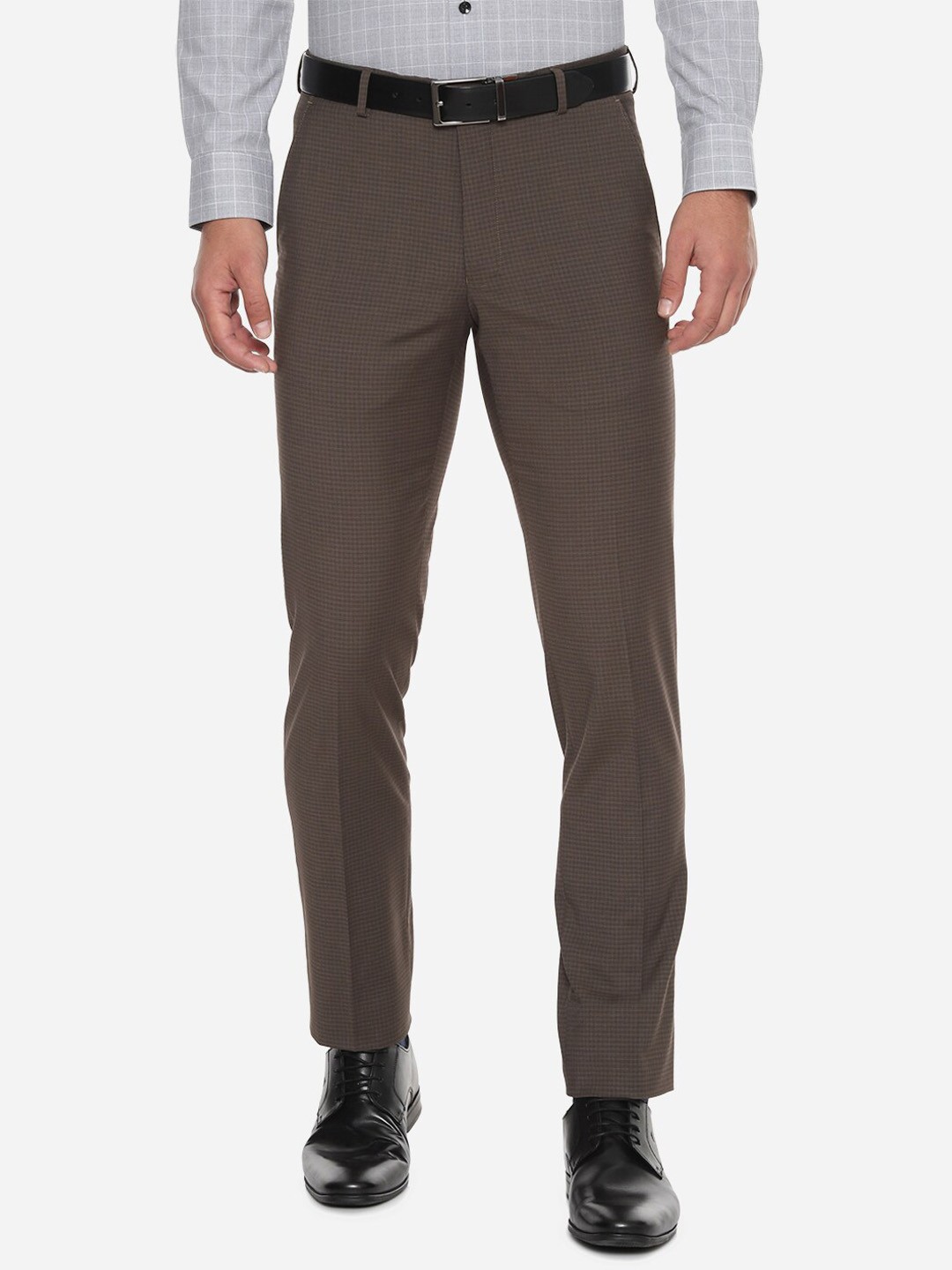 

Van Heusen Men Brown Slim Fit Self Design Formal Trousers