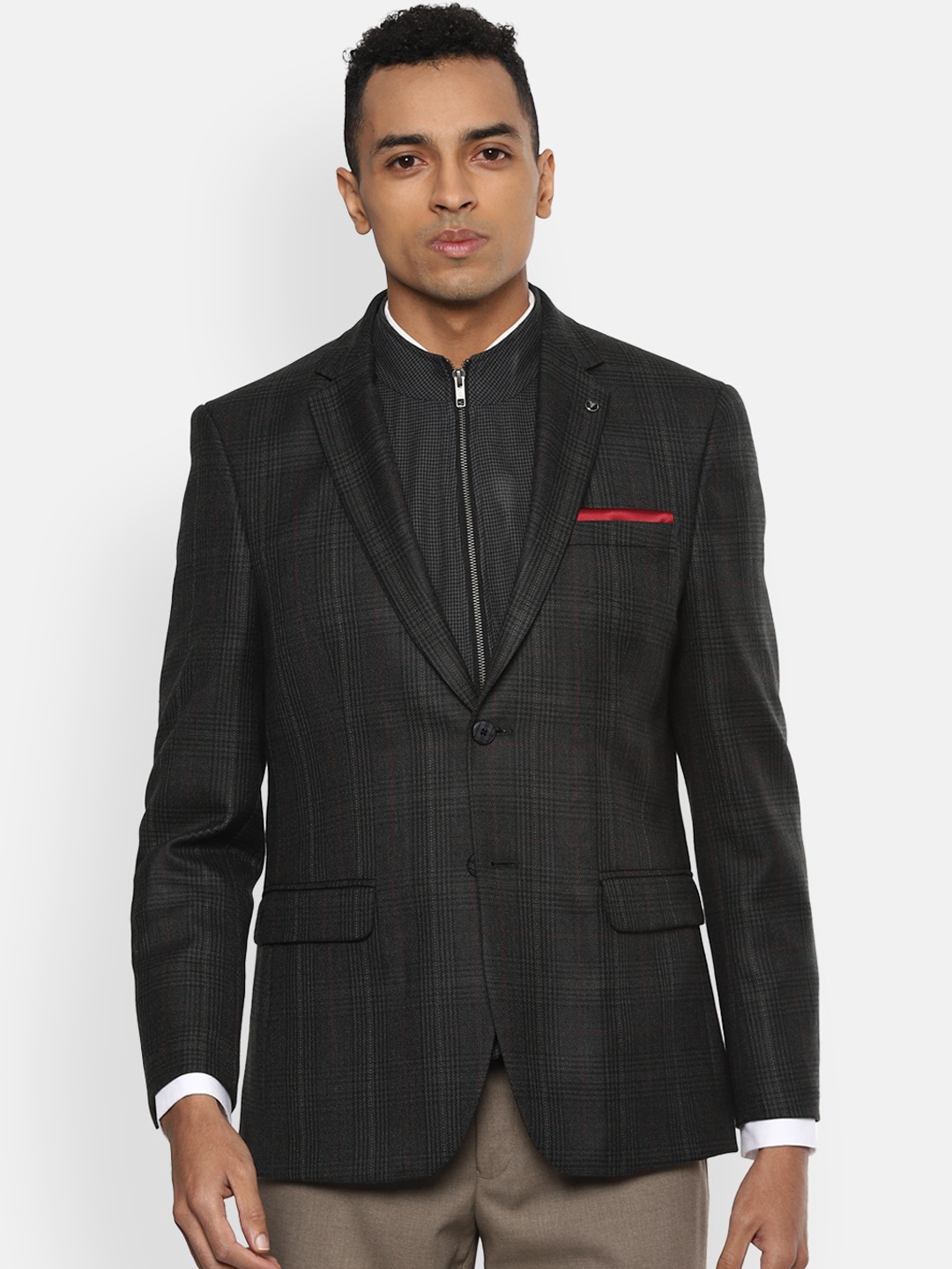 

Van Heusen Men Black Checked Slim-Fit Single-Breasted Formal Blazer