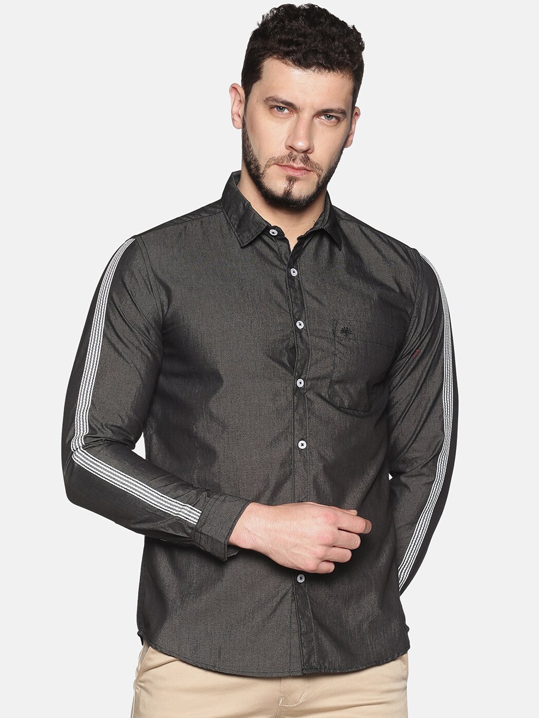 

Chennis Men Charcoal Grey Slim Fit Solid Pure Cotton Casual Shirt