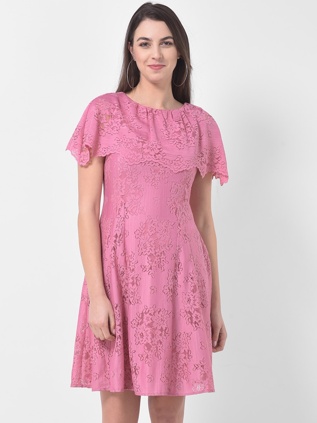 

Latin Quarters Women Pink Self Design Fit and Flare Dress