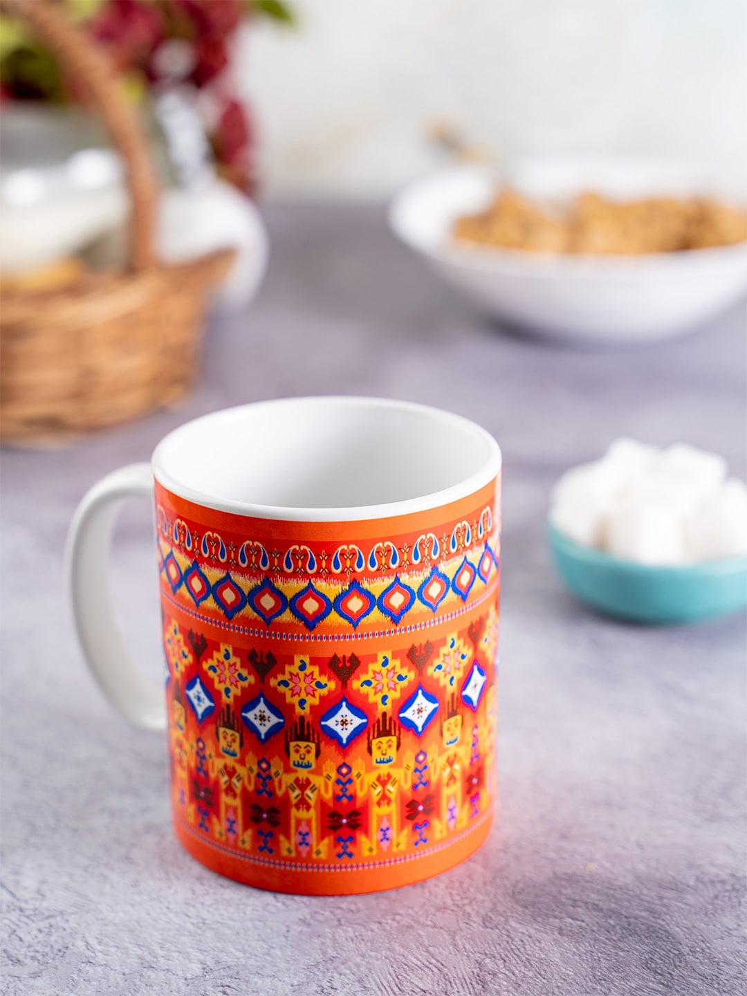 

KOLOROBIA Red & Blue Printed Ceramic Dazzling Ikat Classic Mug