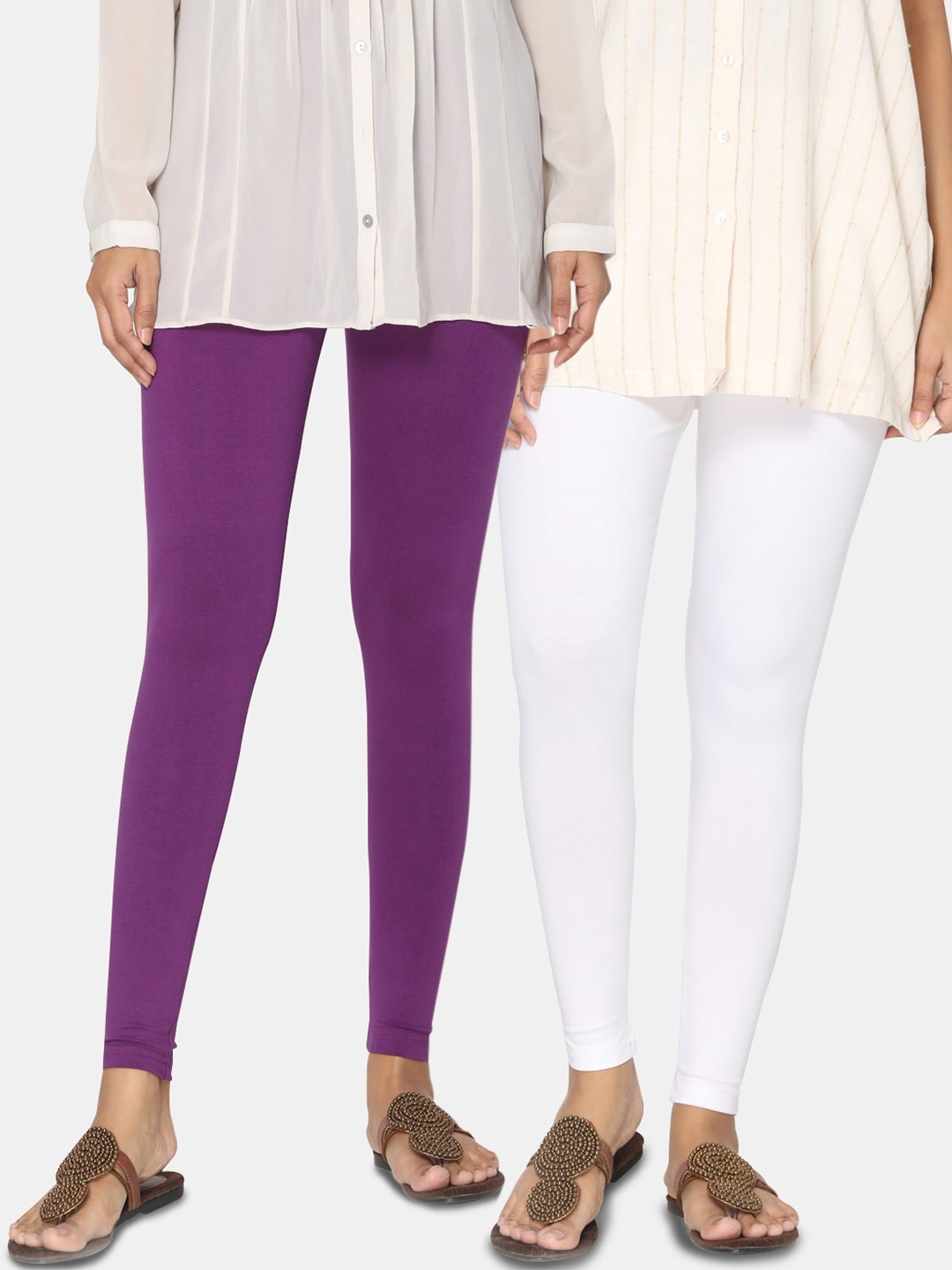 

TSG Bliss Women Pack Of 2 Solid Ankle-Length Leggings, White