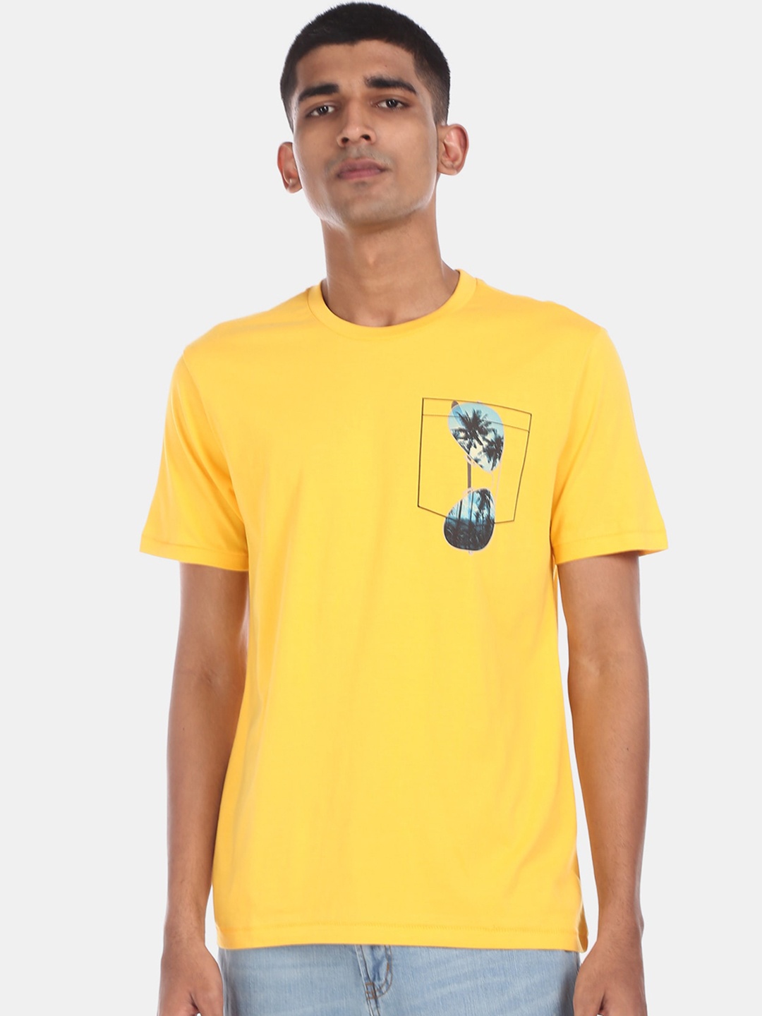 

Aeropostale Men Yellow Printed Cotton Round Neck Pure Cotton T-shirt