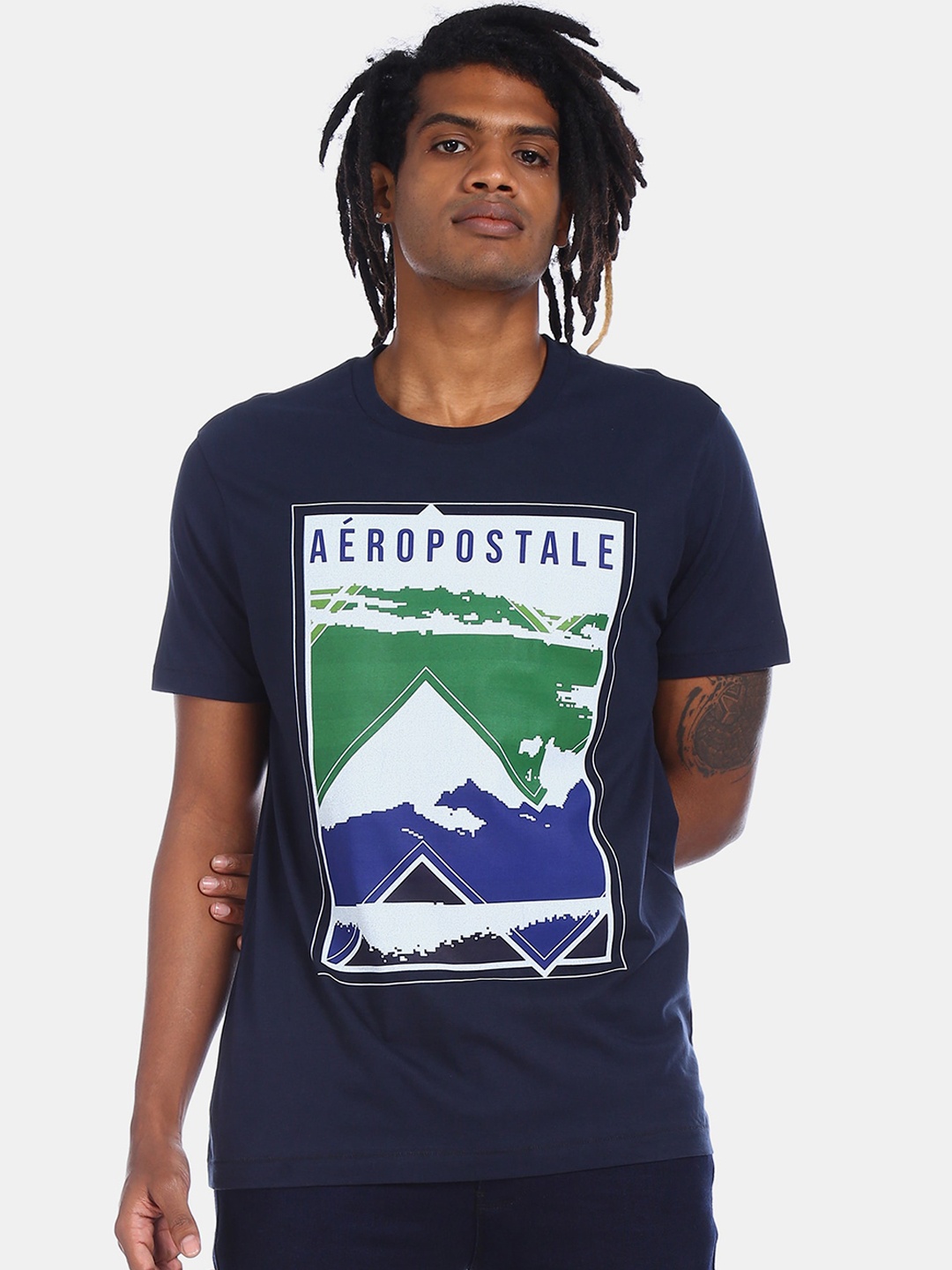 

Aeropostale Men Blue Printed Round Neck T-shirt