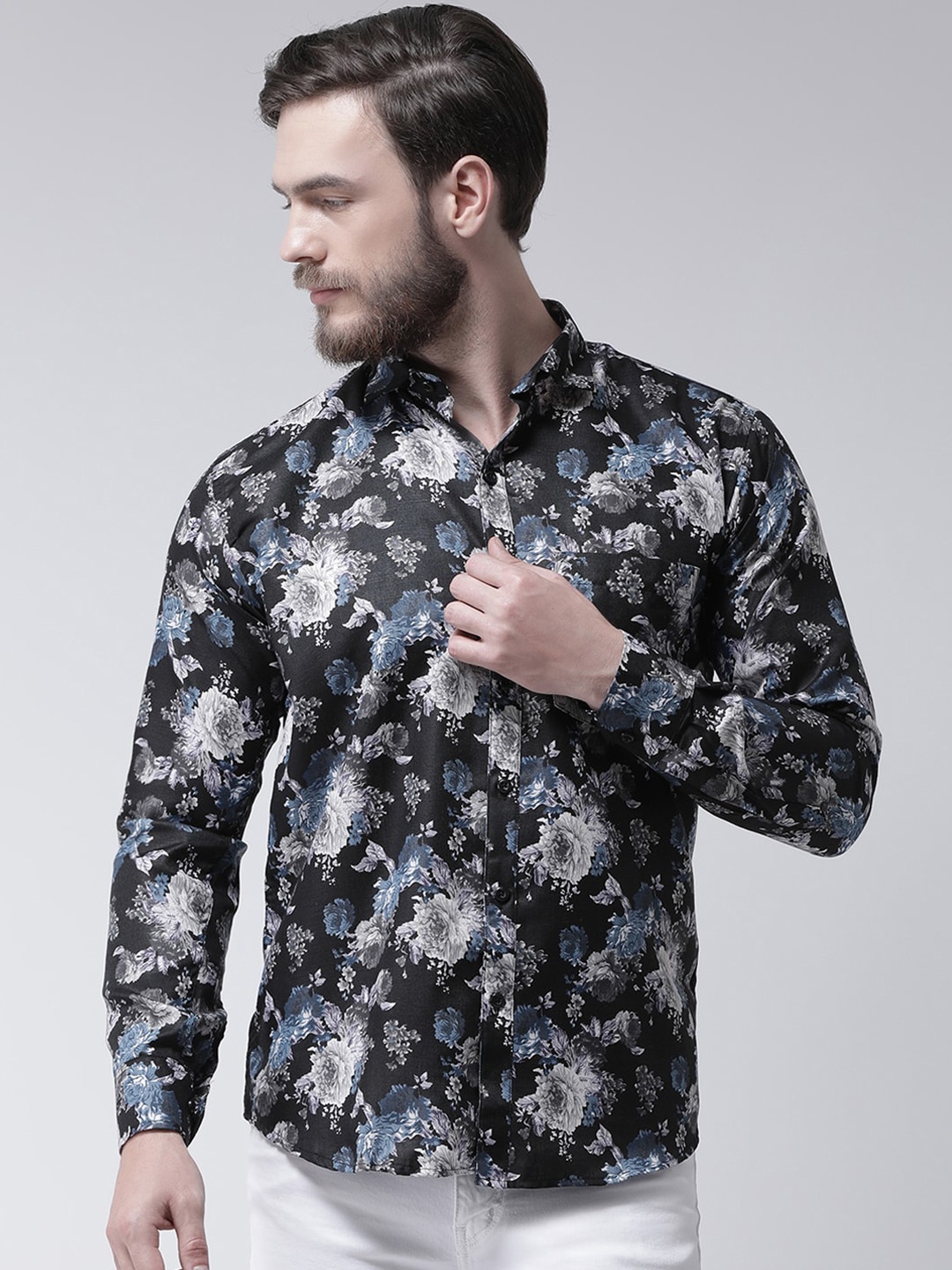 

hangup trend Men Black Slim Fit Floral Printed Casual Shirt