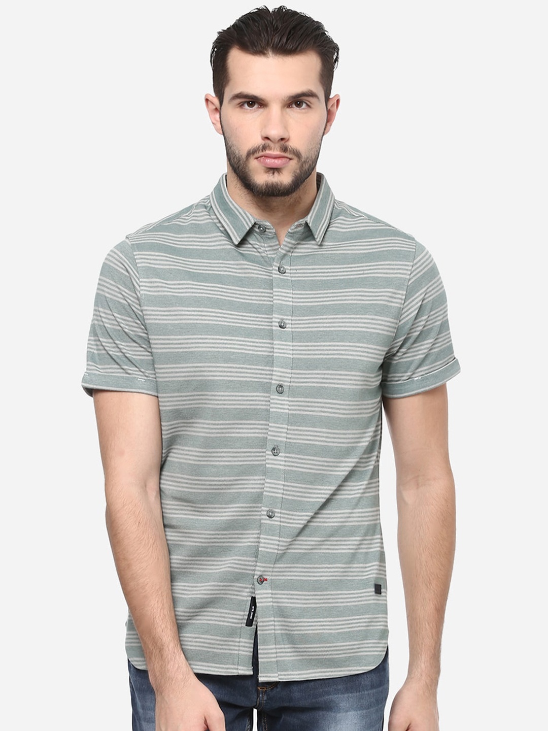 

Red Chief Men Grey Slim Fit Striped Casual Shirt