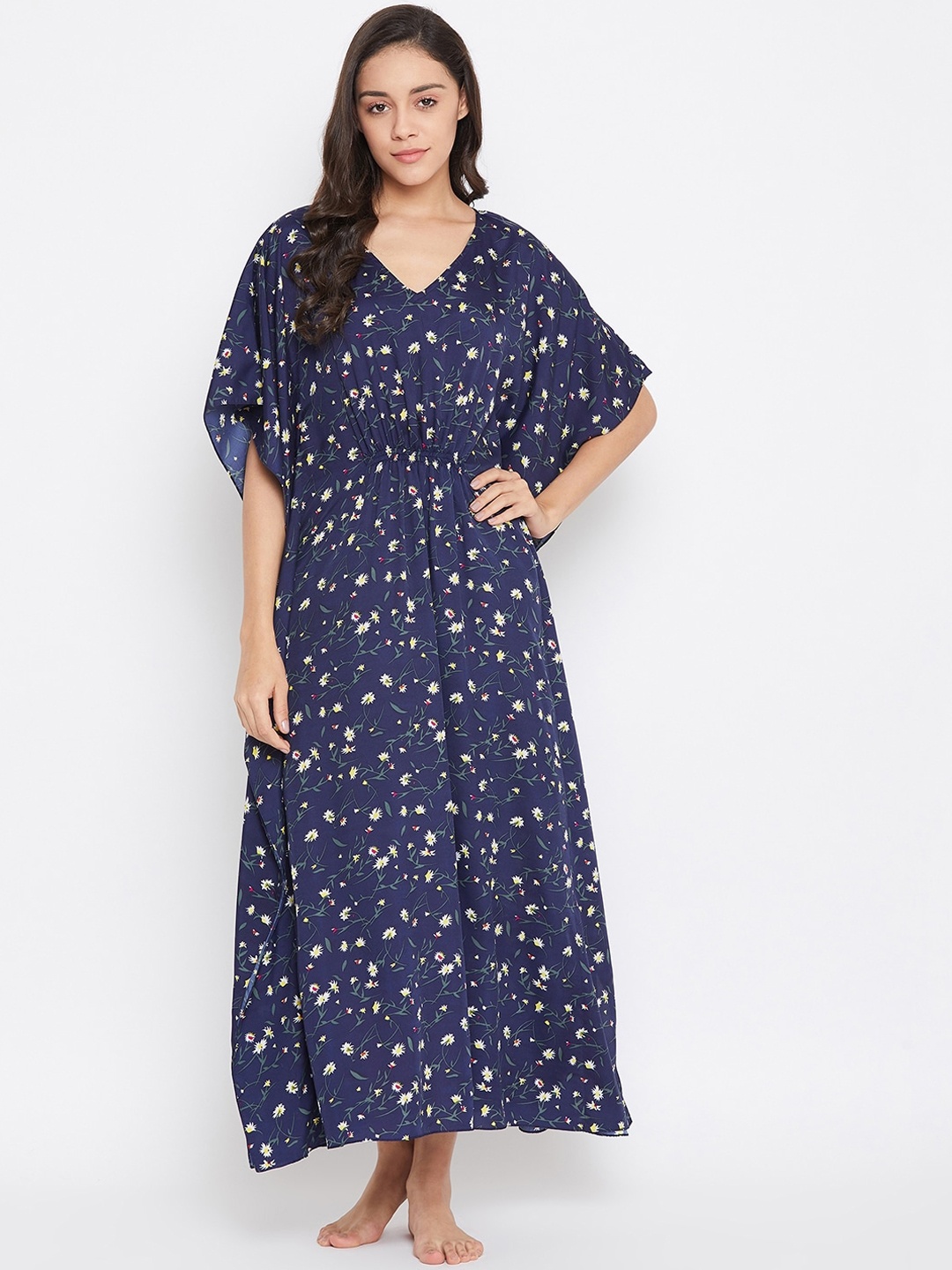 

Uptownie Lite Women Navy Blue & Green Printed Maxi Kaftan Nightdress