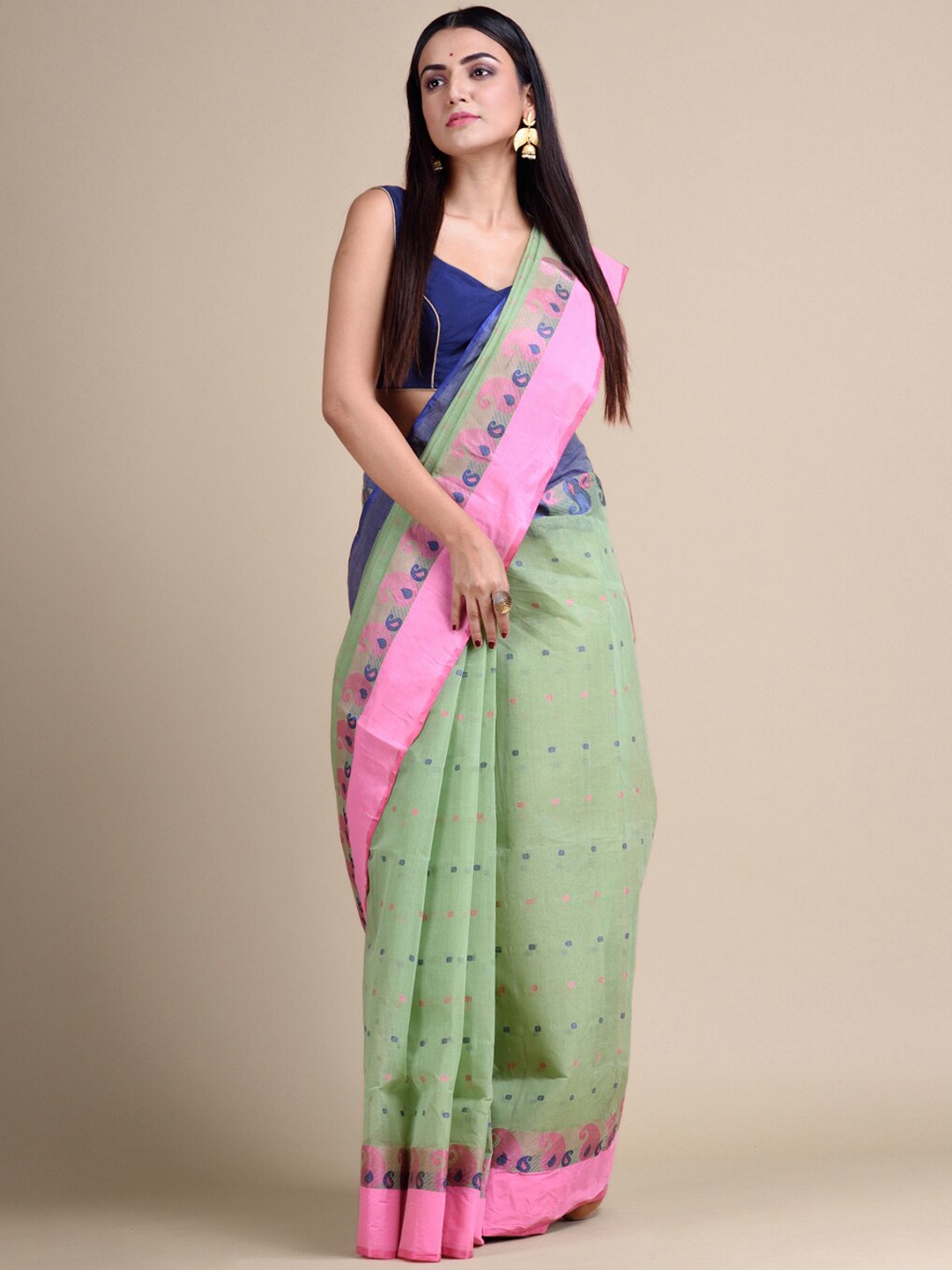 

Mitera Green Pure Cotton Woven Design Taant Saree