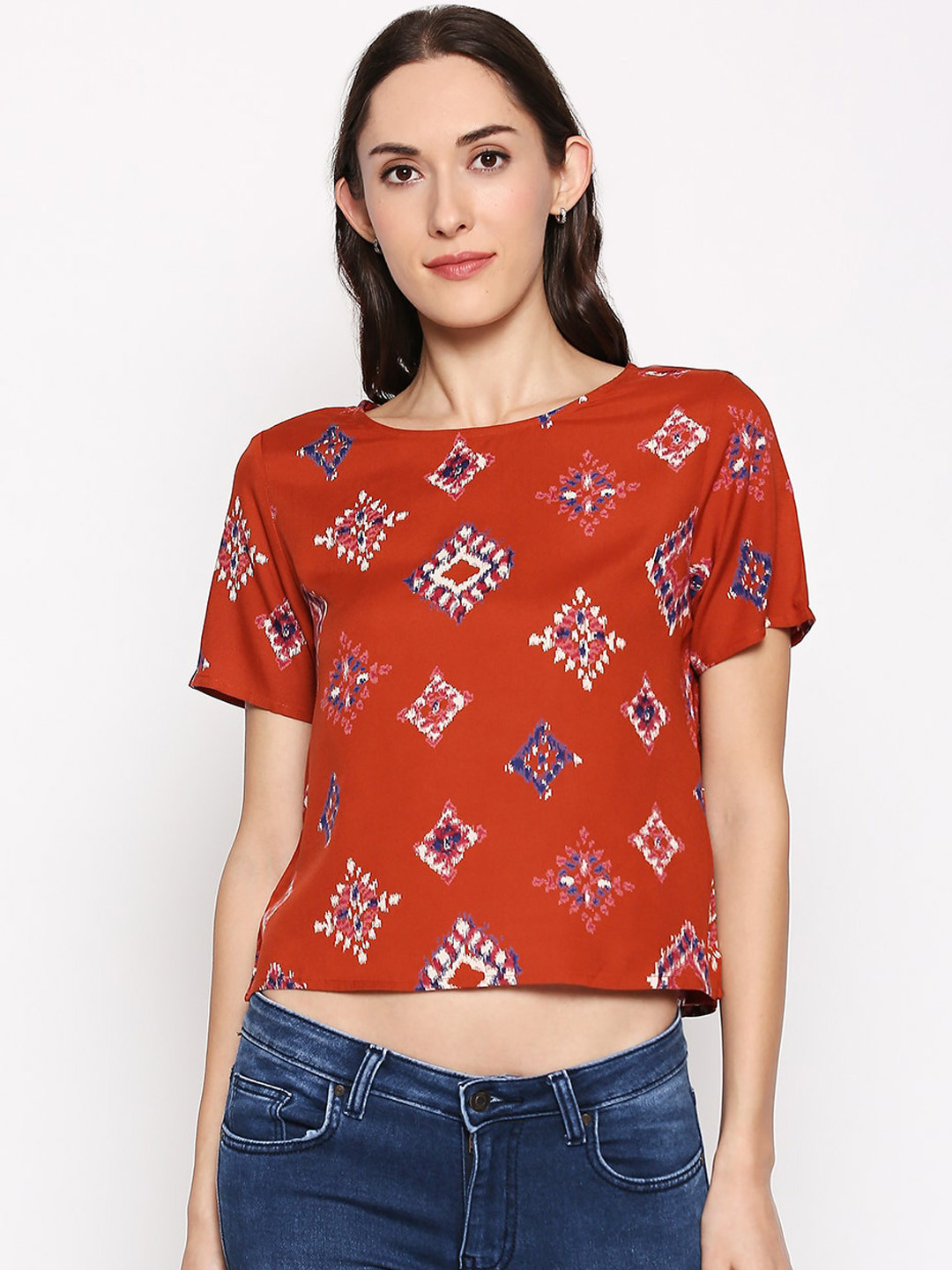 

People Women Orange Printed Top