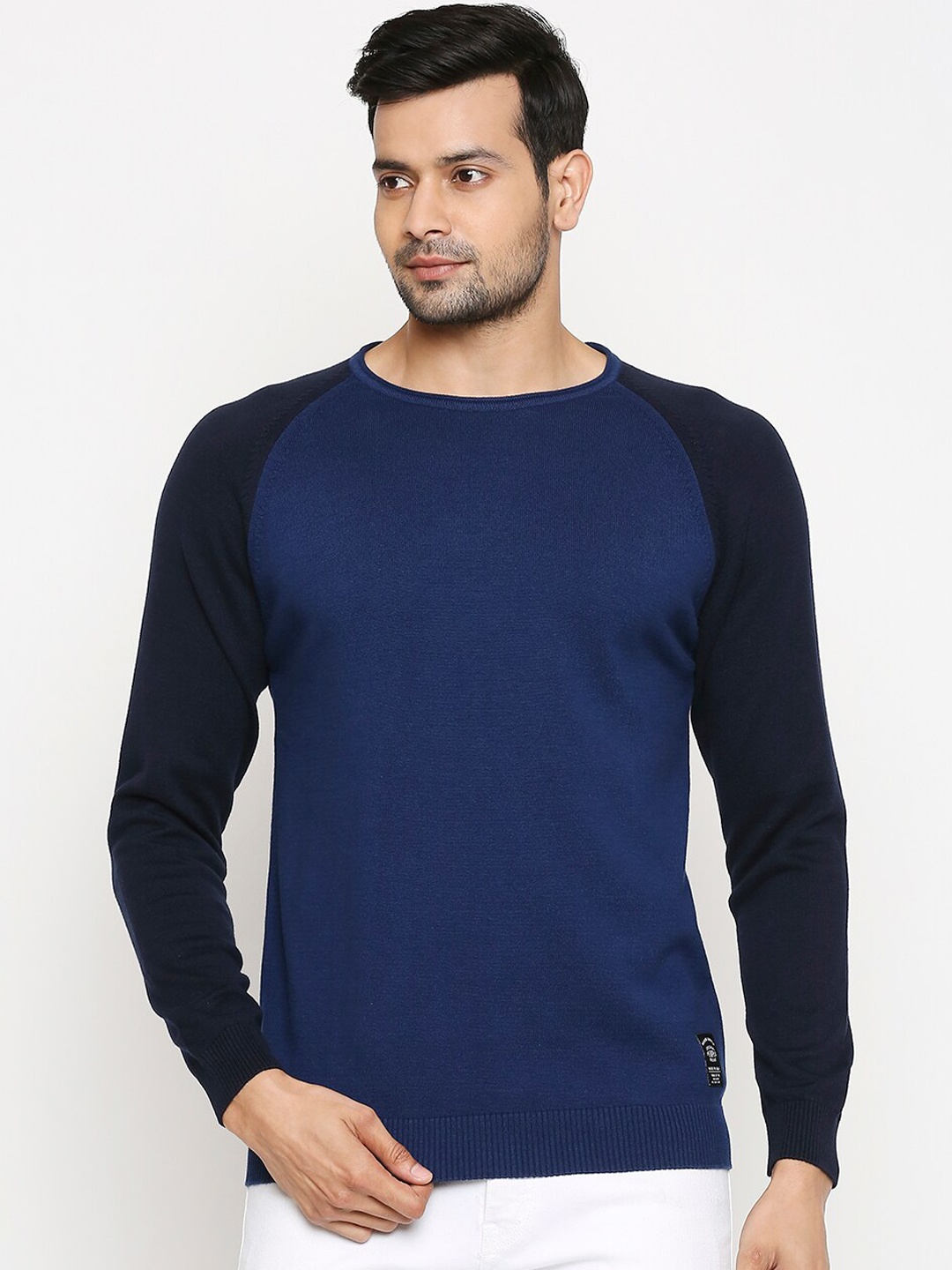 

People Men Navy Blue Solid Pullover Sweater