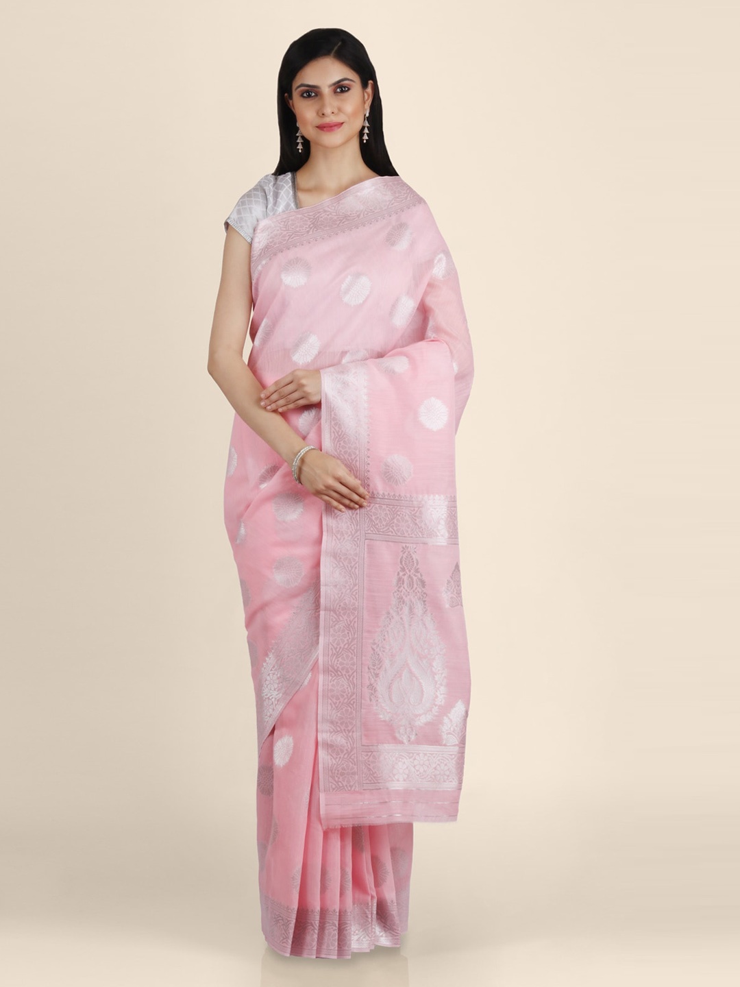 

KAJREE Pink Woven Design Khadi Saree