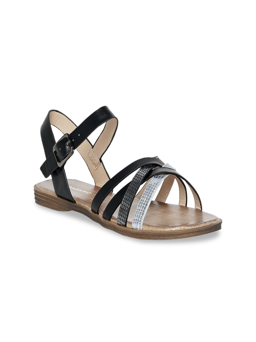 

GIORDANO Women Black Colourblocked Leather Open Toe Flats