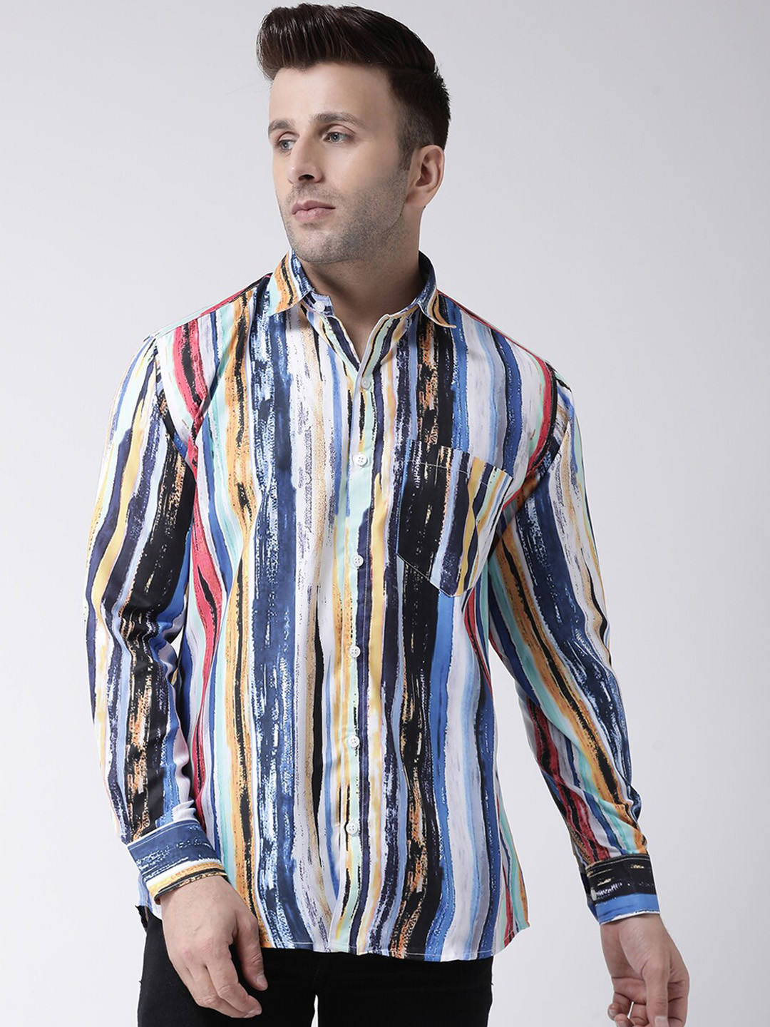 

hangup trend Men Multicoloured & Multicoloured Slim Fit Striped Casual Shirt, Multi