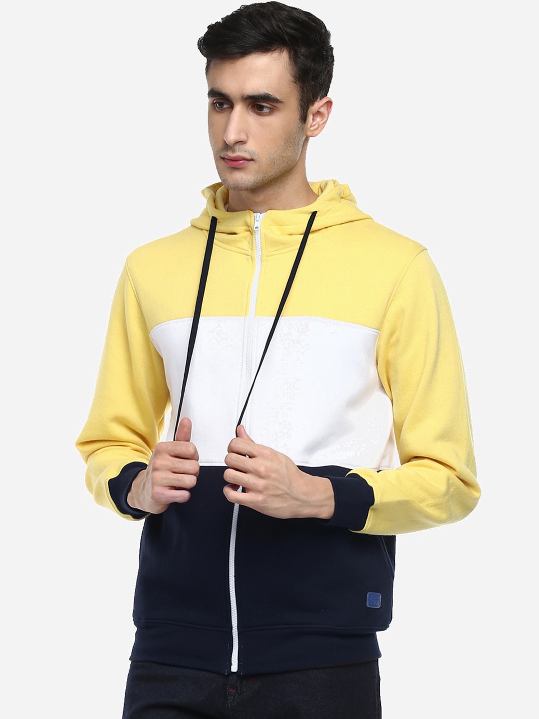 

Red Chief Men White & Yellow Colourblocked Hooded Sweatshirt
