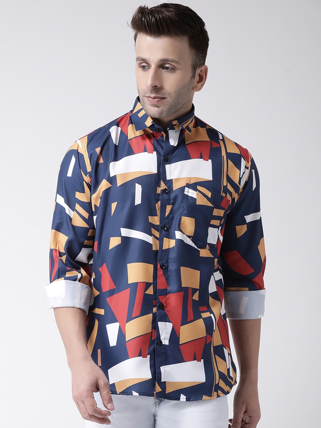 

hangup trend Men Navy Blue & Navy Blue Slim Fit Printed Casual Shirt