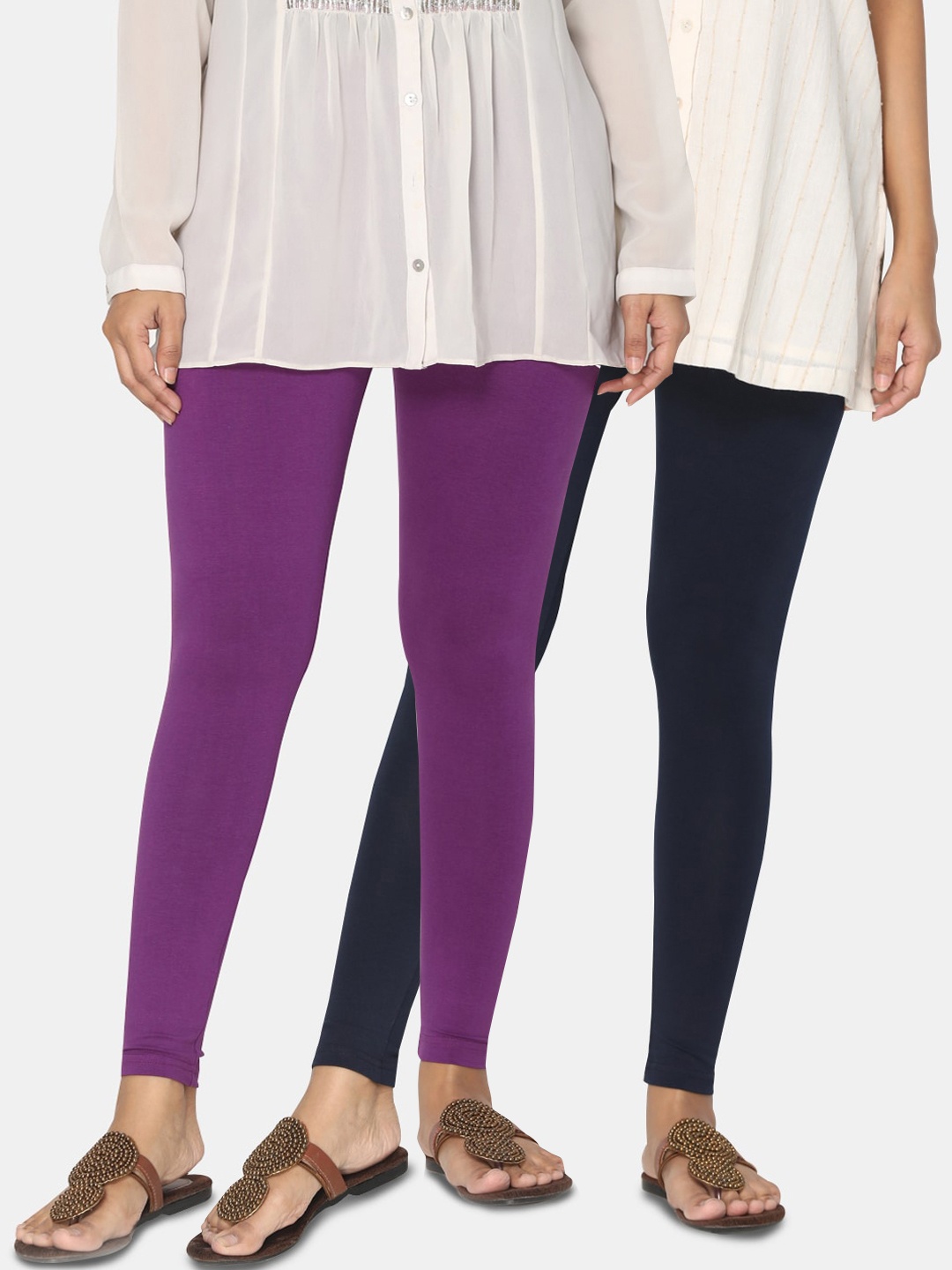 

TSG Bliss Women Pack of 2 Solid Ankle Length Leggings, Purple