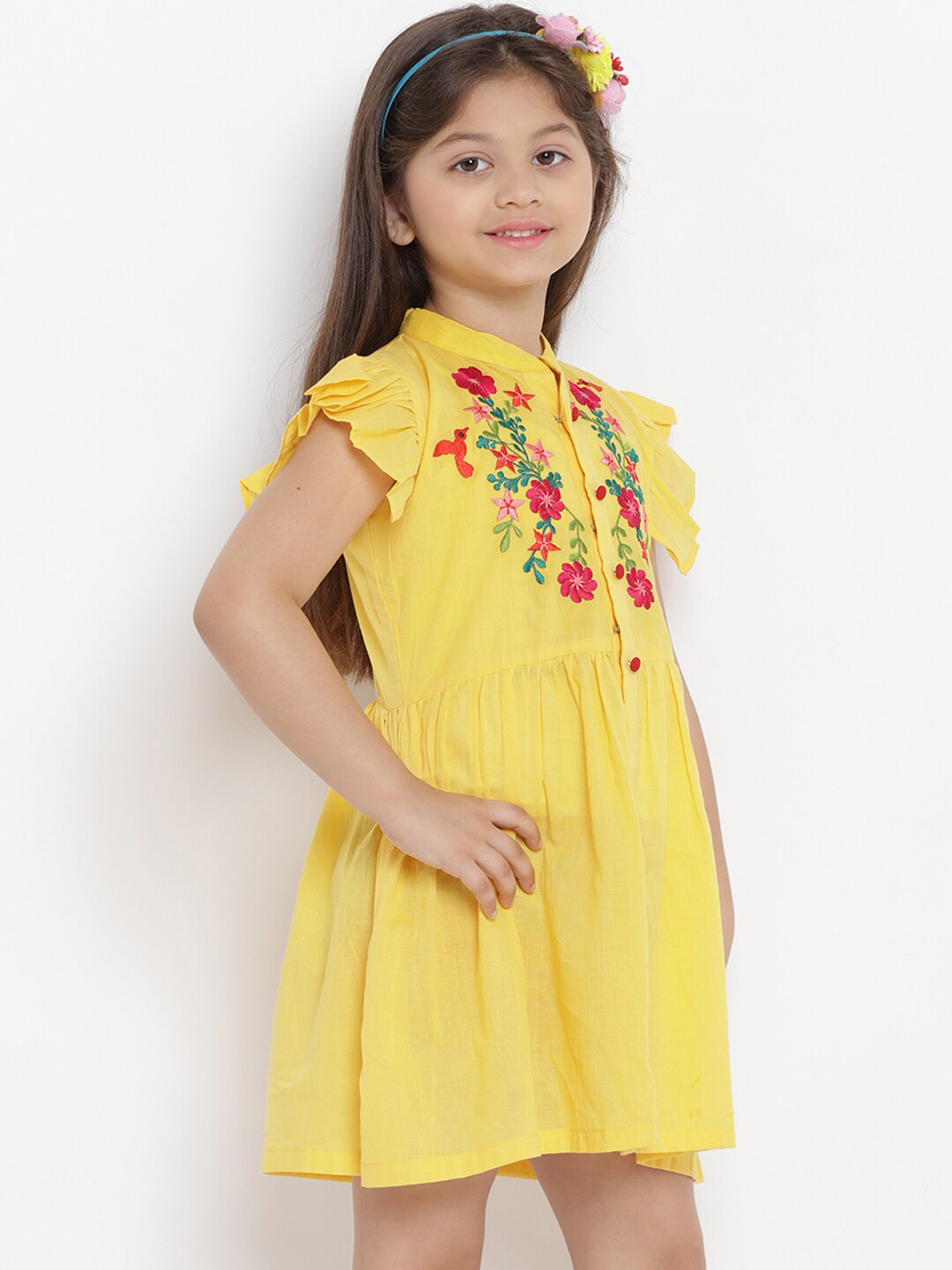 

Bitiya by Bhama Girls Yellow Solid A-Line Dress